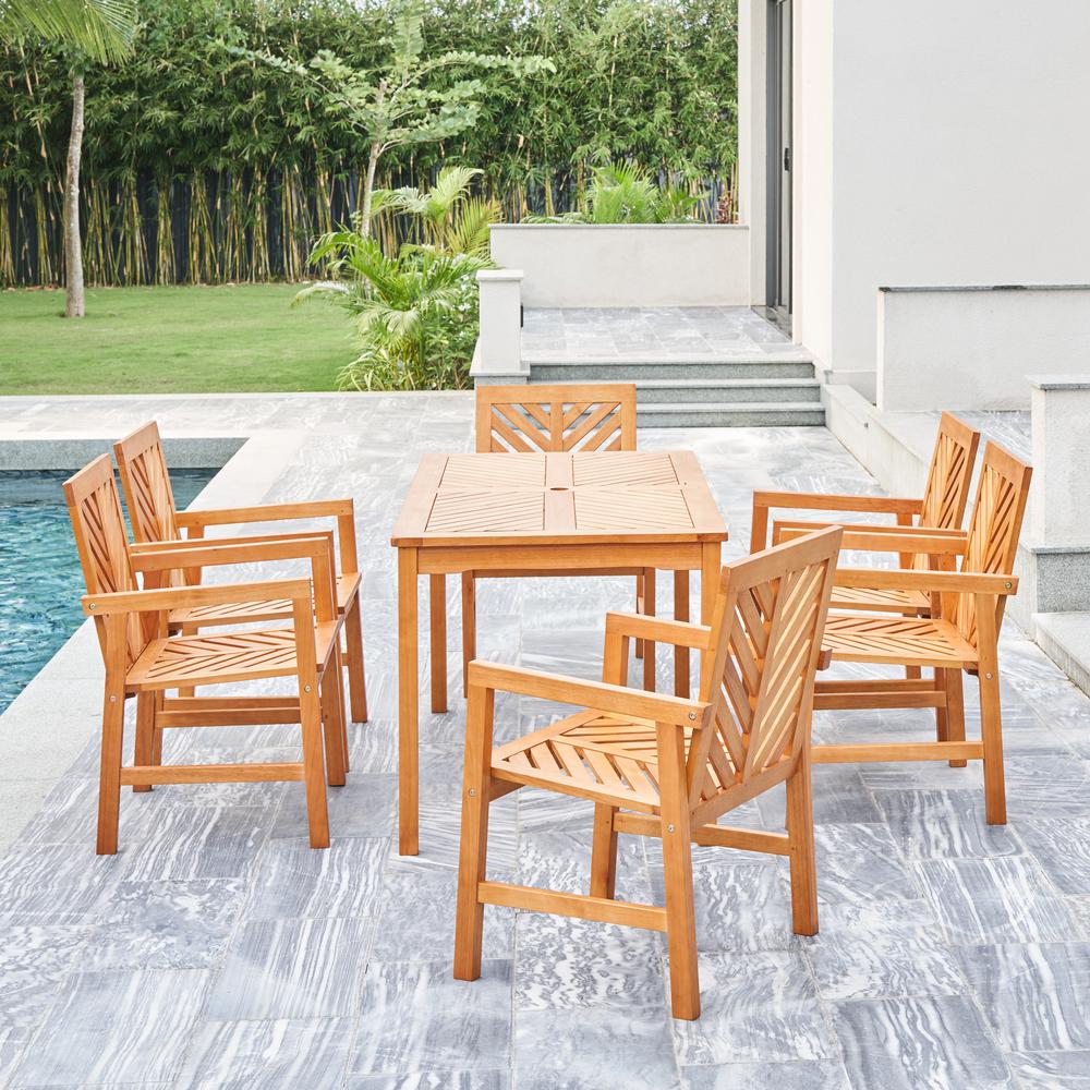 Olina Honey 7-Piece Fish Bone Eucalyptus Wooden Outdoor Dining Set