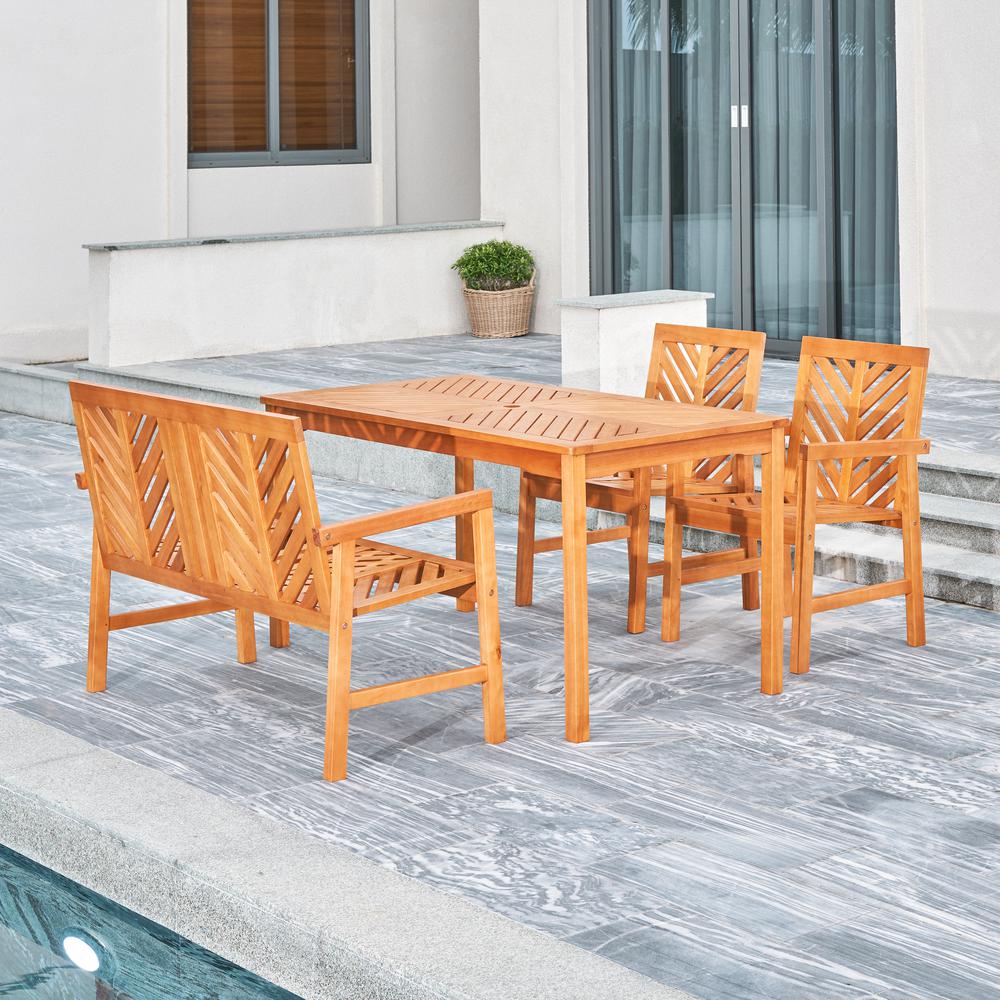 Olina Honey 4-Piece Fish Bone Eucalyptus Wooden Outdoor Dining Set