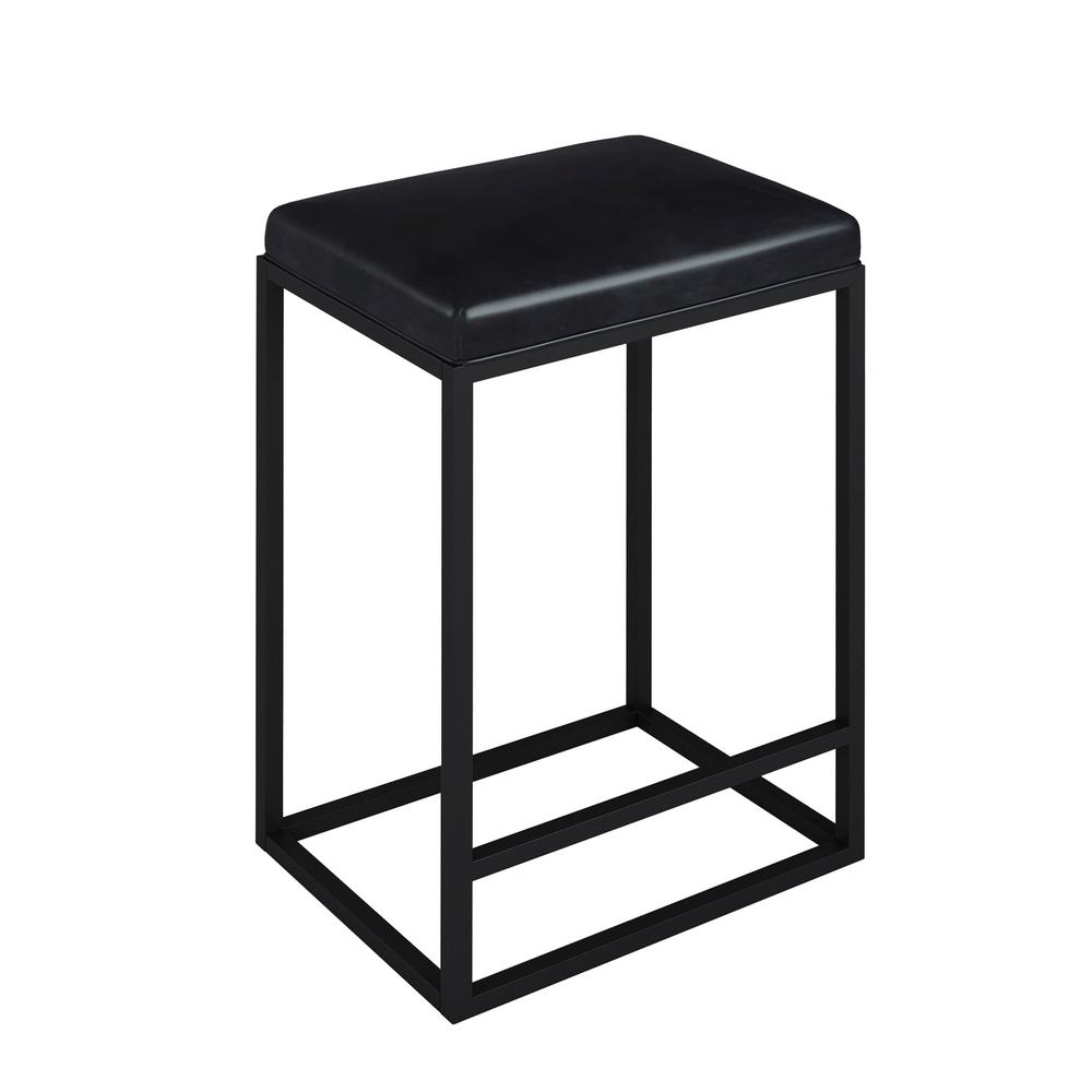 Riley Indoor Black Metal Faux Leather Bar Stools (Set of 2)