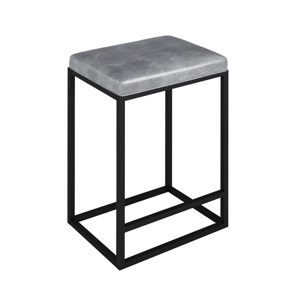 Riley Indoor Gray Metal Faux Leather Bar Stools (Set of 2)