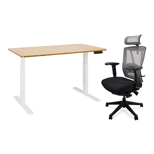 Home Office Height Adjustable Standing Desk and Ergonomic Chair Combo, Healthy Set