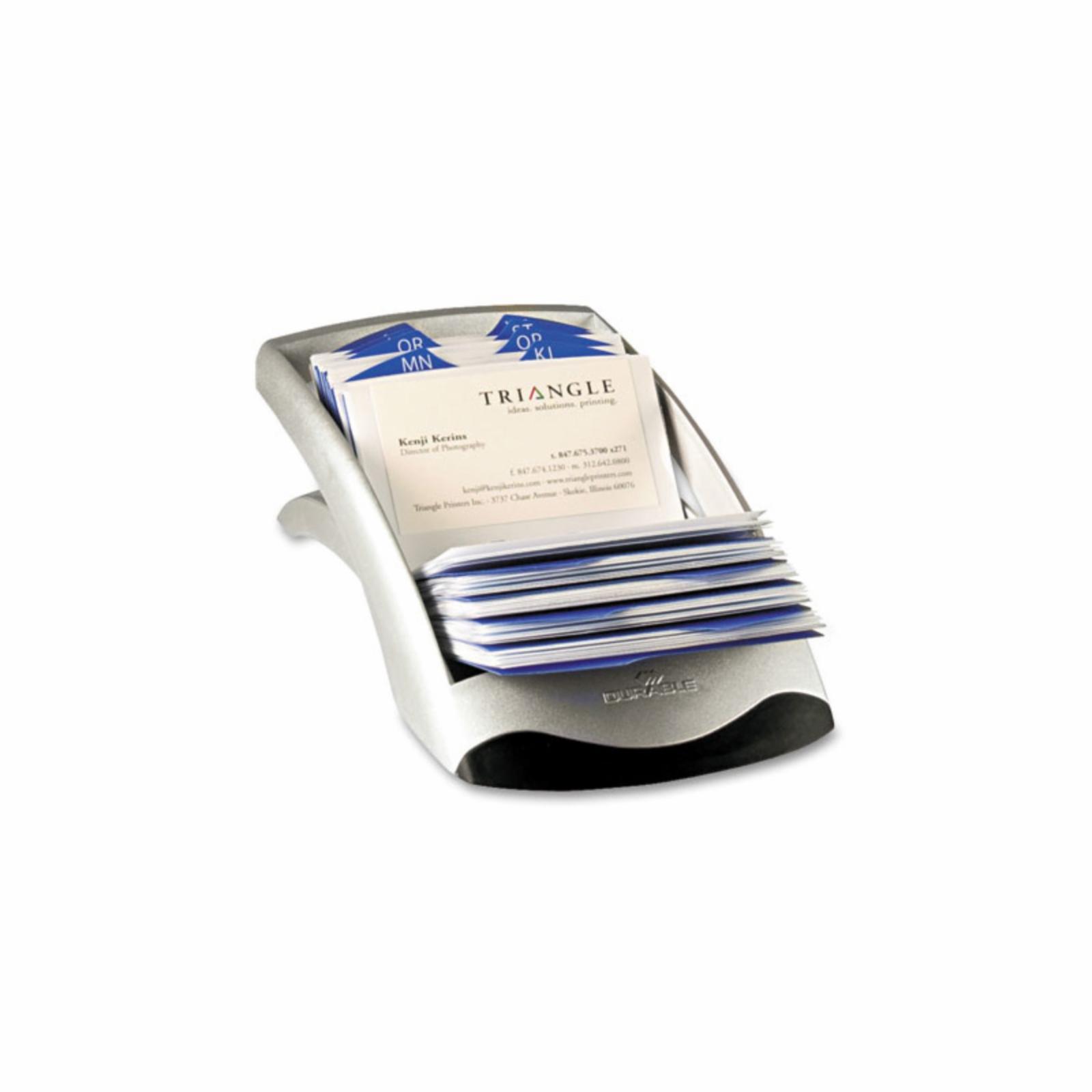 VISIFIX Desk Business Card File Holds 200 4 1/8 x 2 7/8 Cards, Graphite/Black