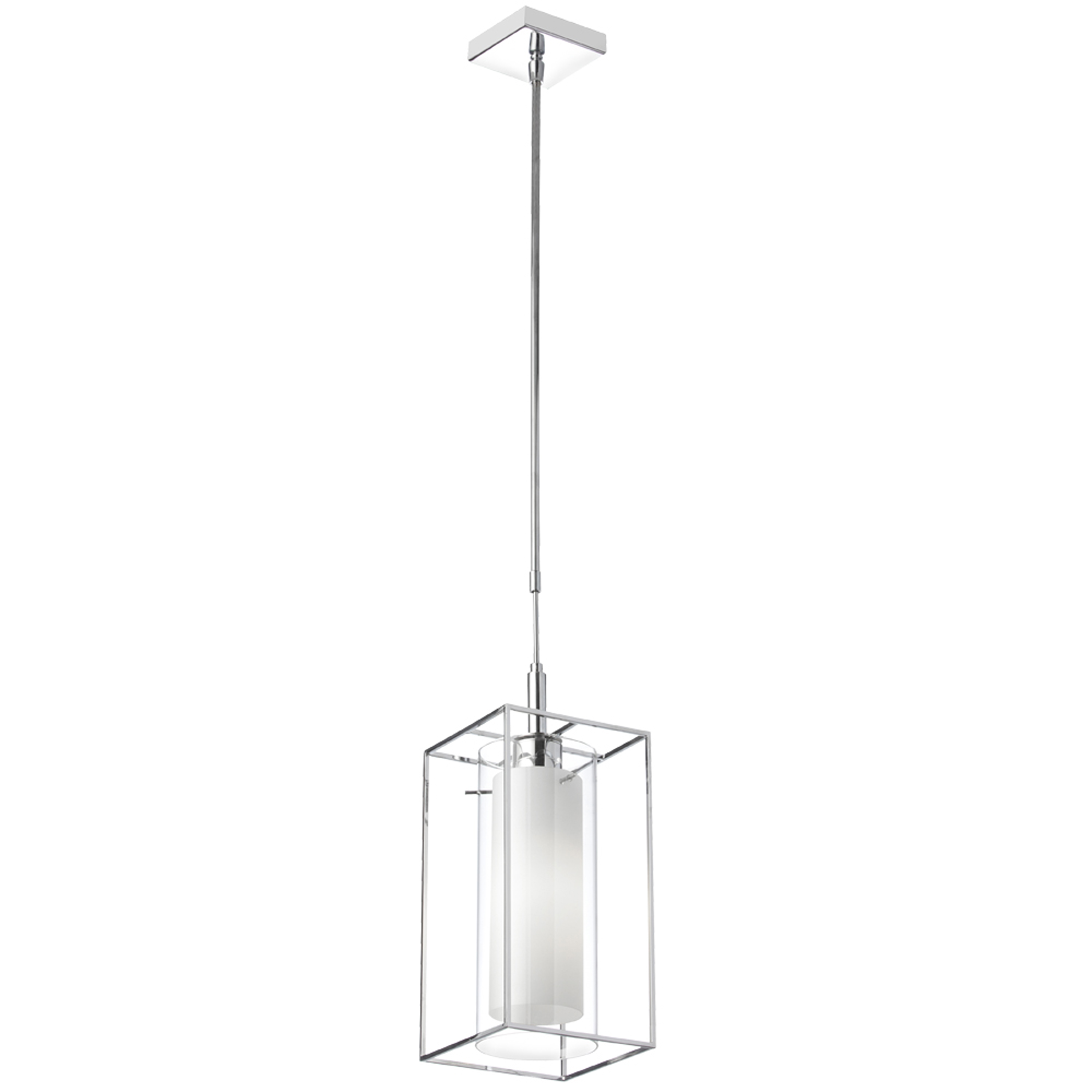 1 Light Pendant, Rectangular Metal Frame w/Frosted Gls