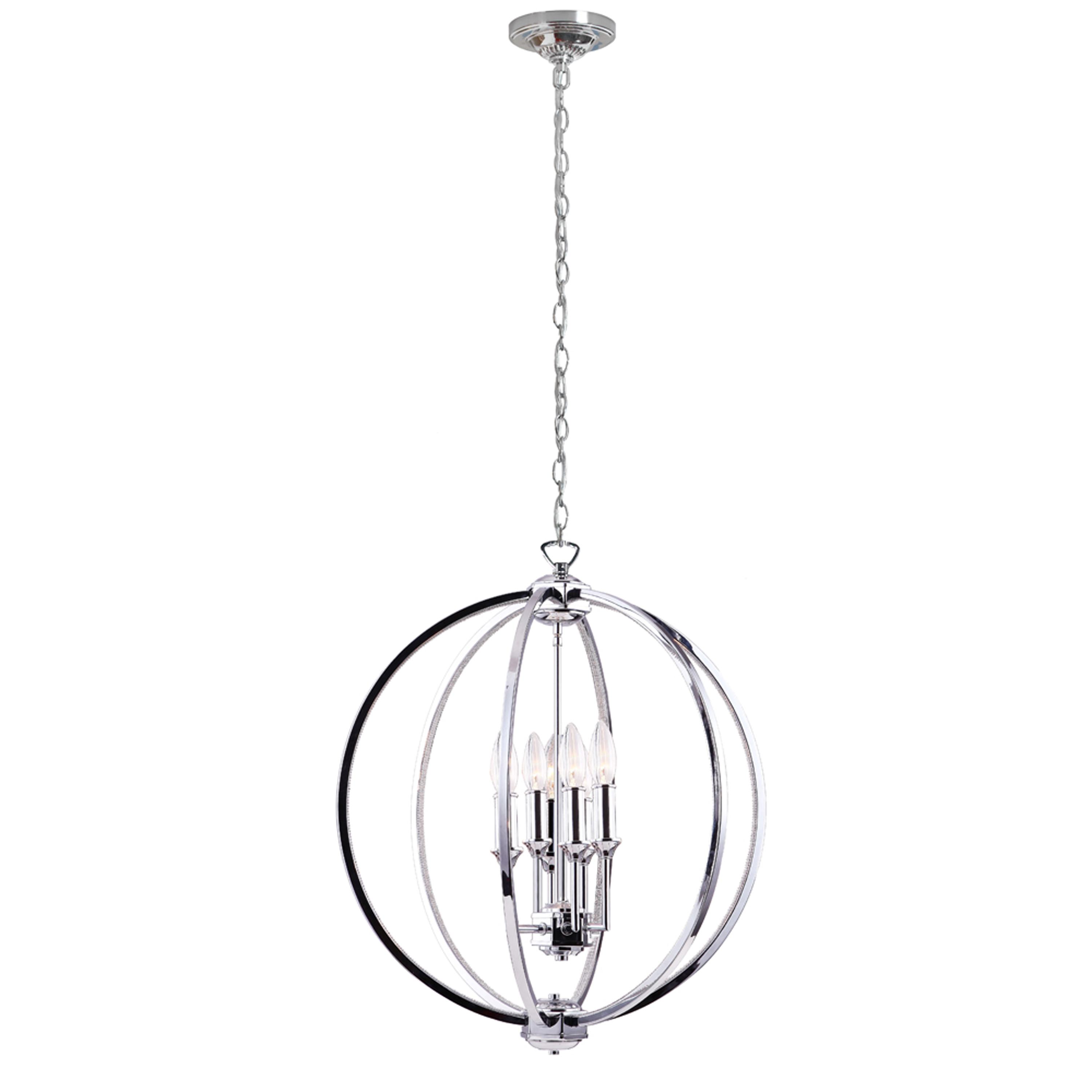 6 Light Chandelier, Polished Chrome w/Jewelled Accents