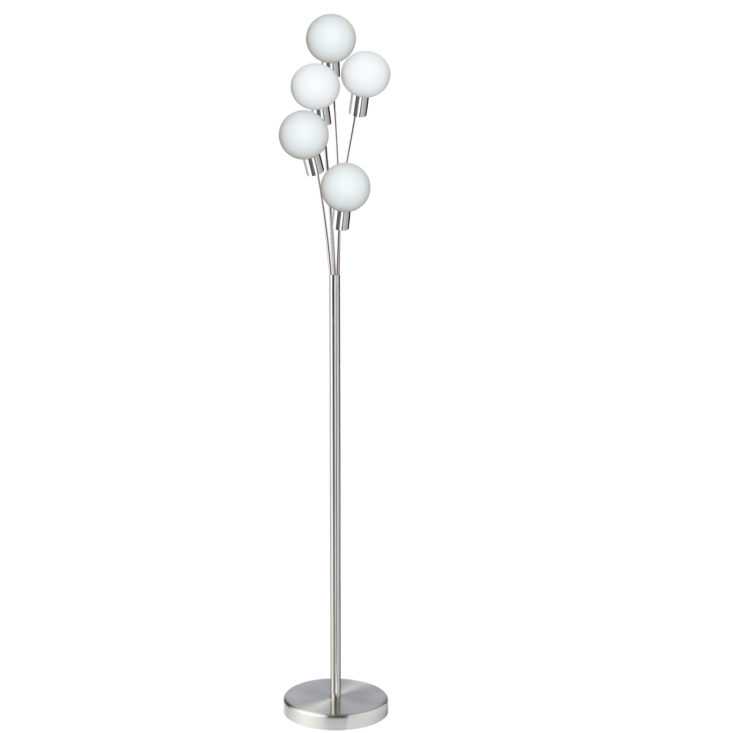 5 Light Incandescent Floor Lamp, SC Finish w/WH Glass