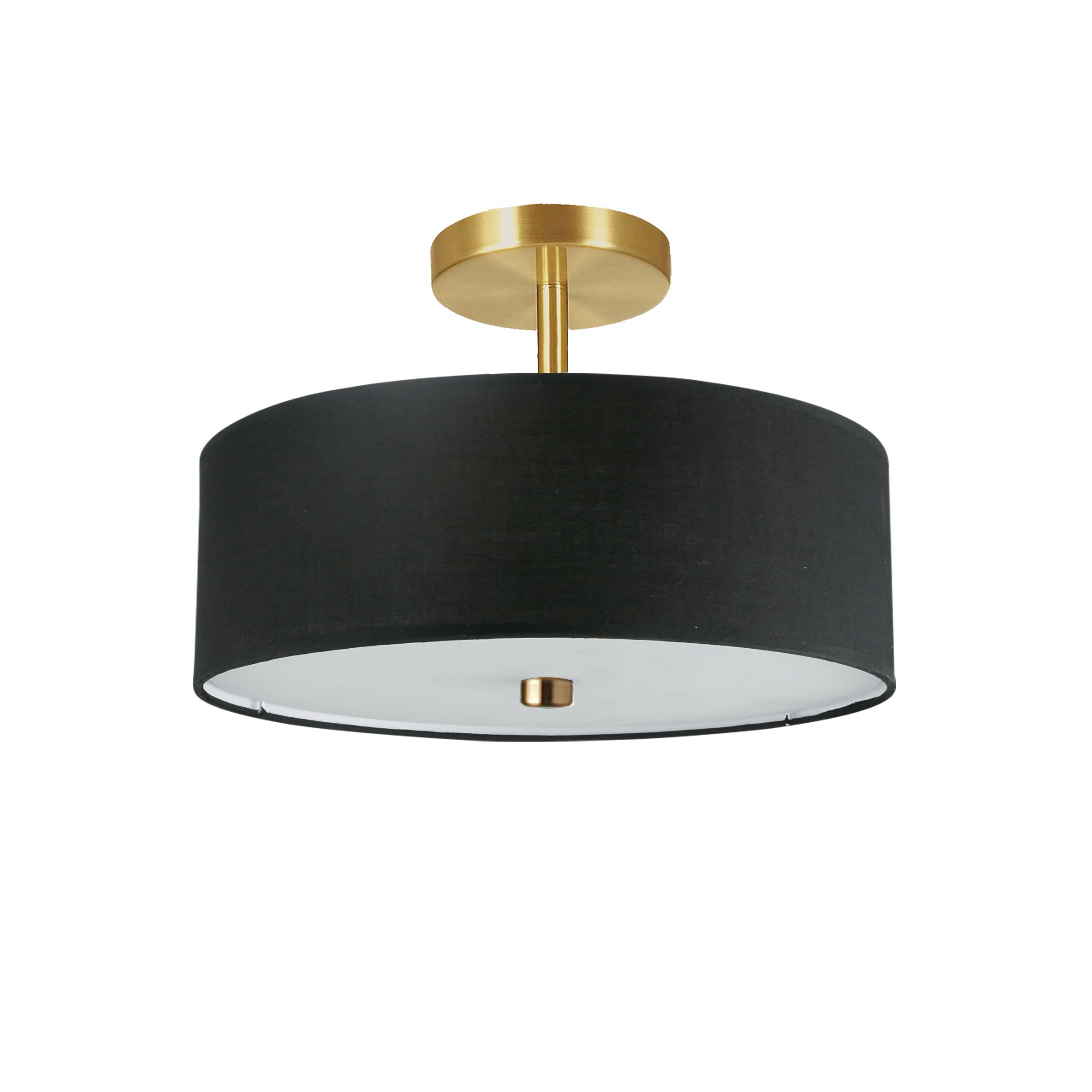 3 Light Incandescent Semi-Flush Mount Aged Brass with Black Shade
