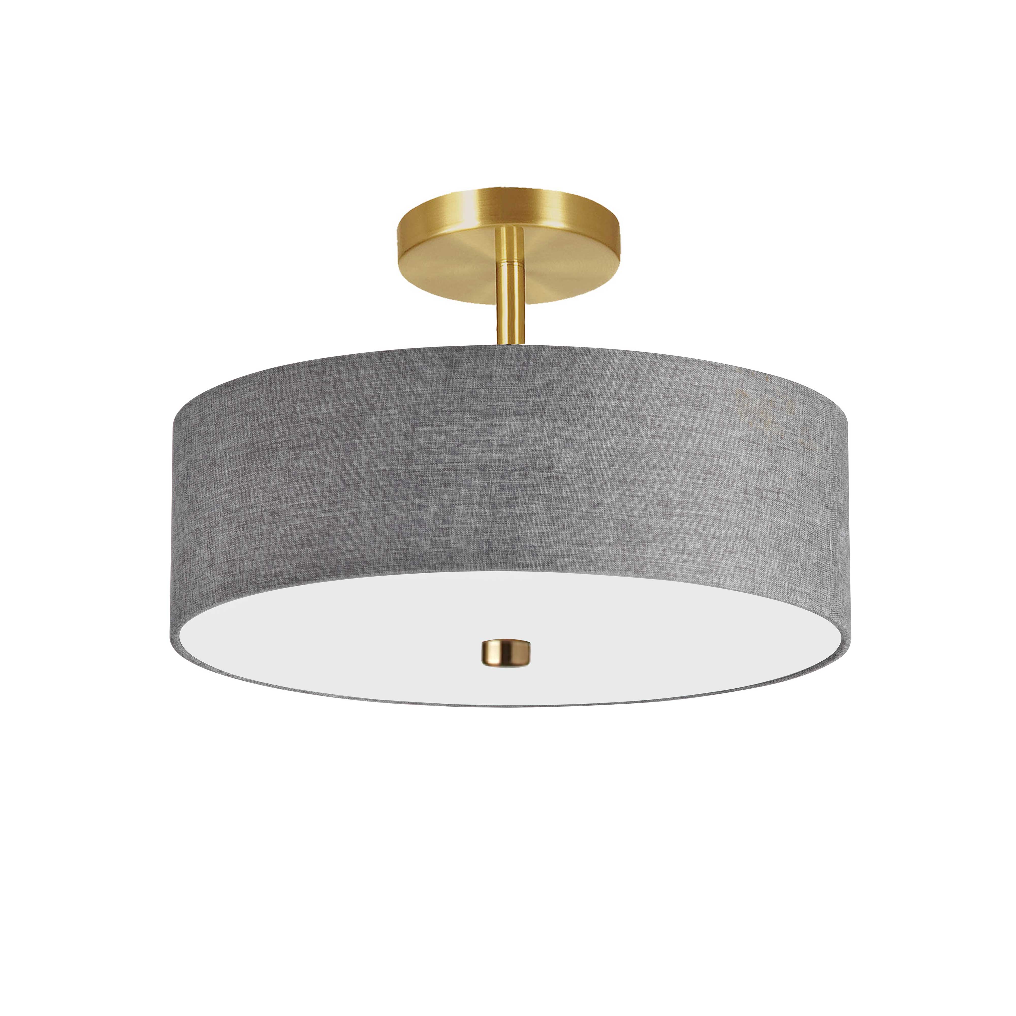 3 Light Incandescent Semi-Flush Mount Aged Brass with Grey Shade