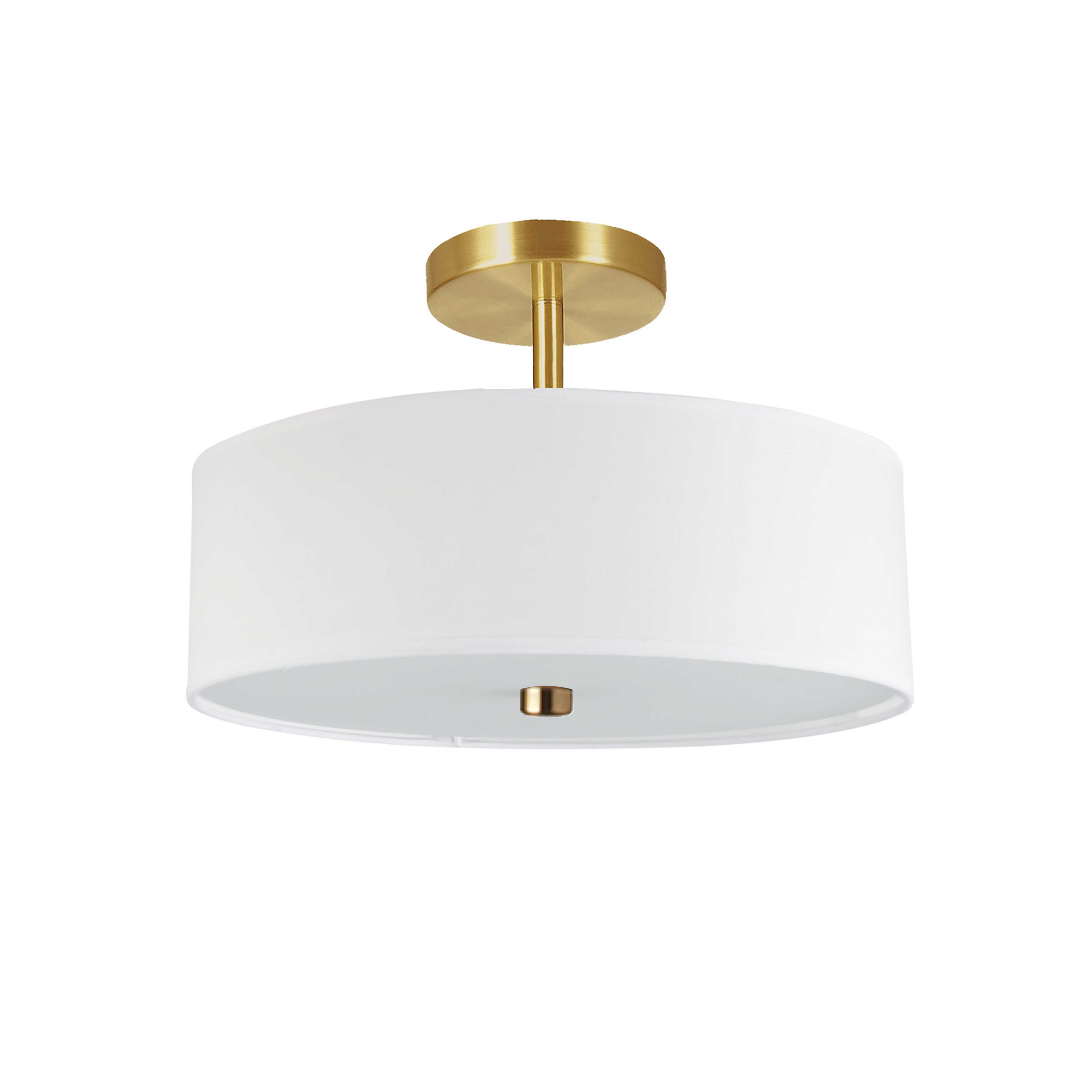 3 Light Incandescent Semi-Flush Mount Aged Brass with White Shade