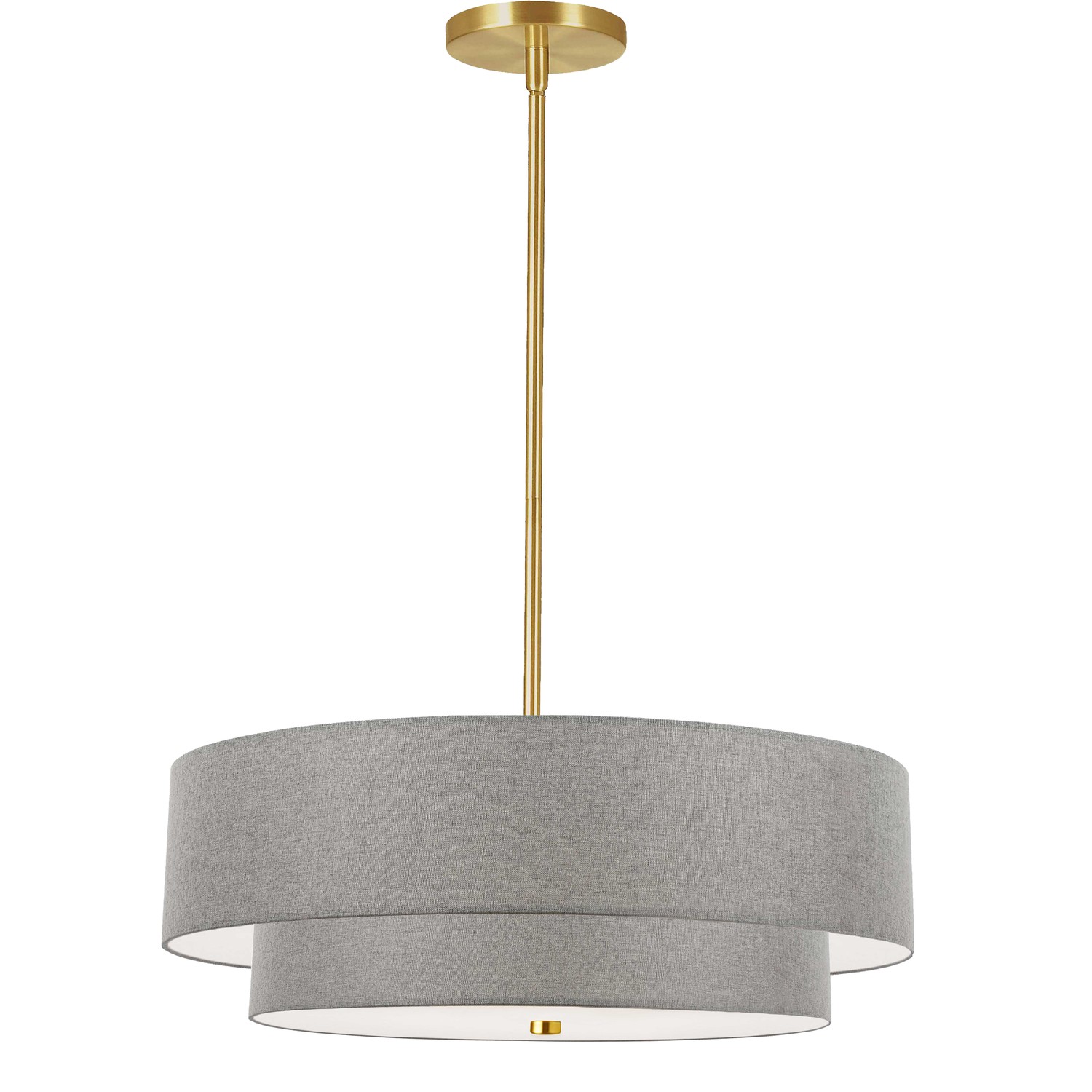 4 Light Incandescent 2 Tier Pendant, Aged Brass with Grey Shade