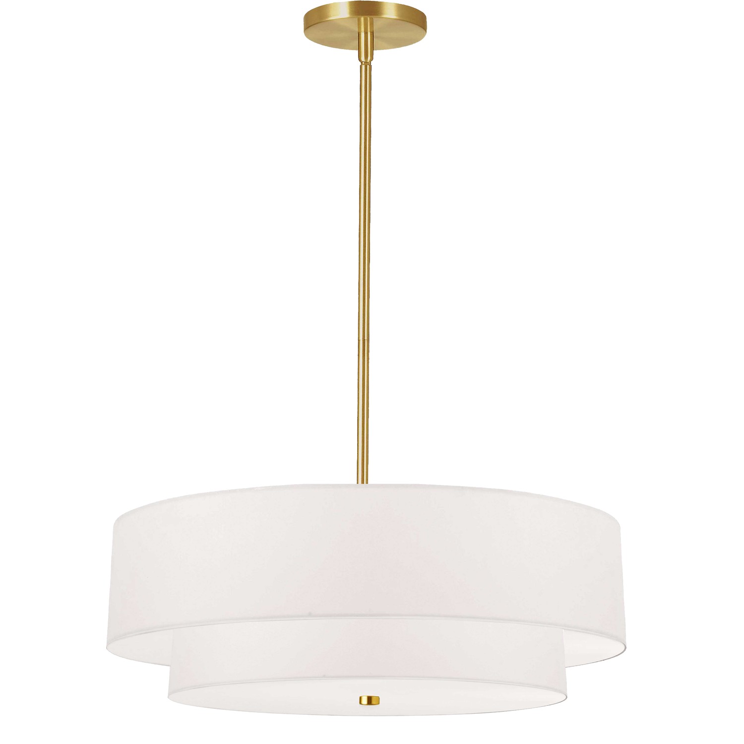 4 Light Incandescent 2 Tier Pendant, Aged Brass with White Shade