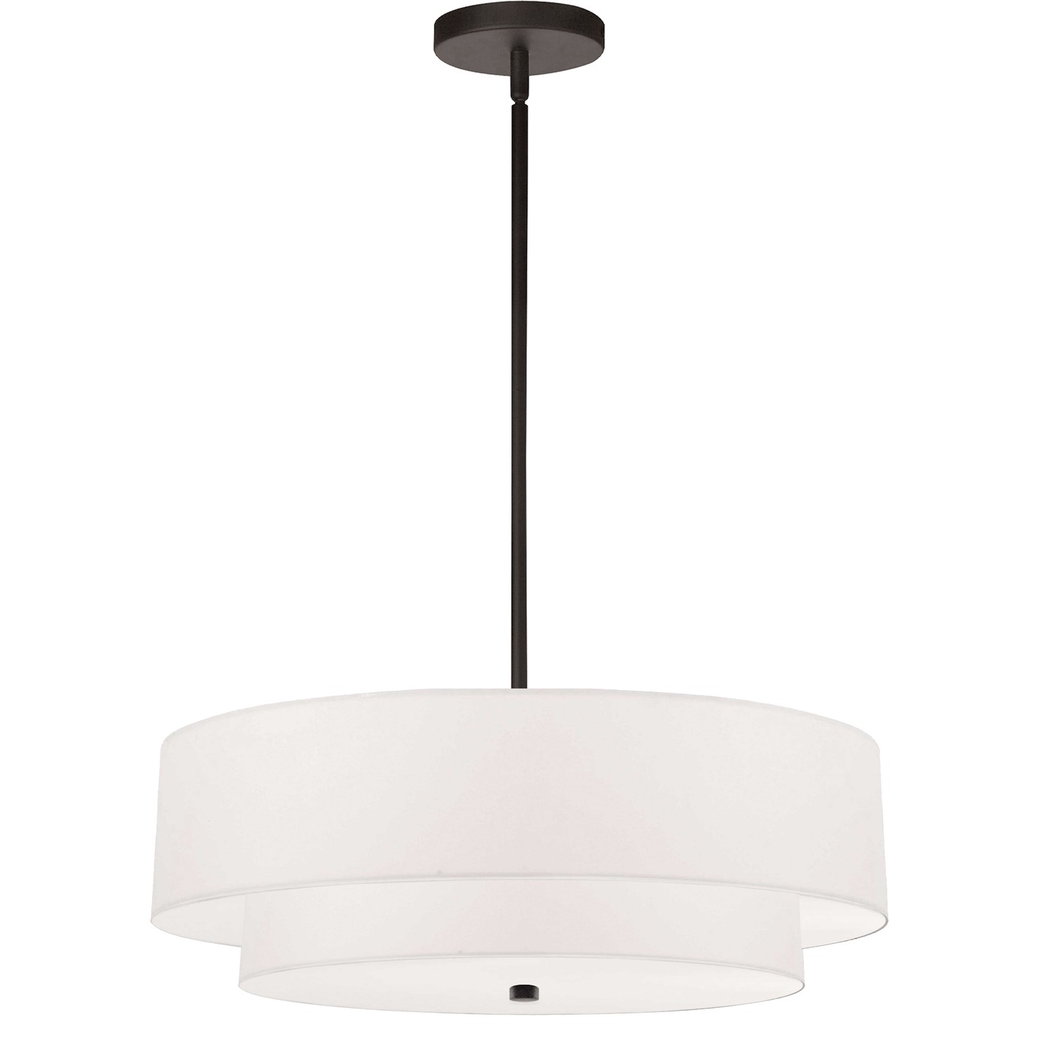 4 Light Incandescent 2 Tier Pendant, Matte Black with White Shade