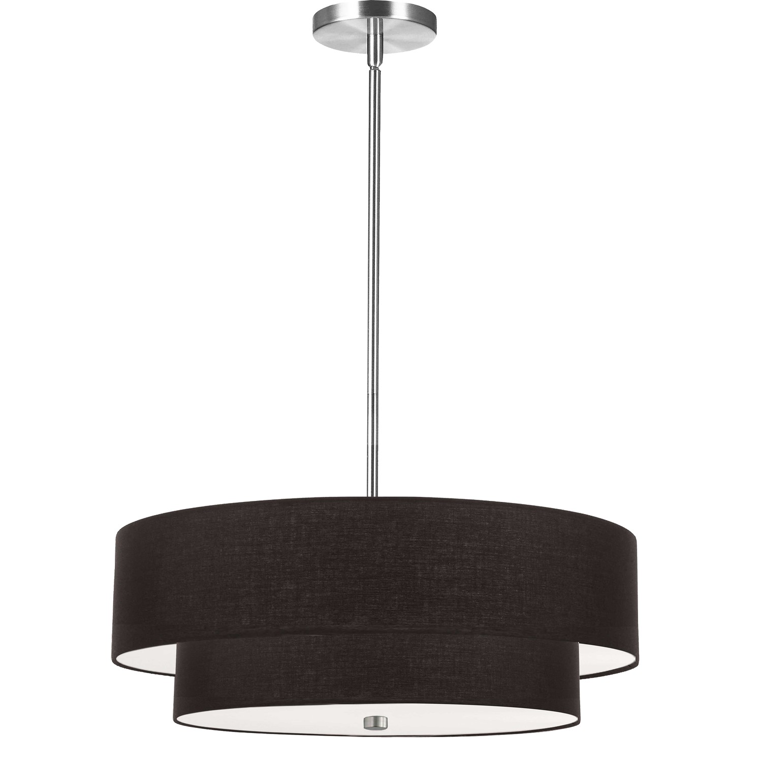 4 Light Incandescent 2 Tier Pendant, Polished Chrome with Black Shade
