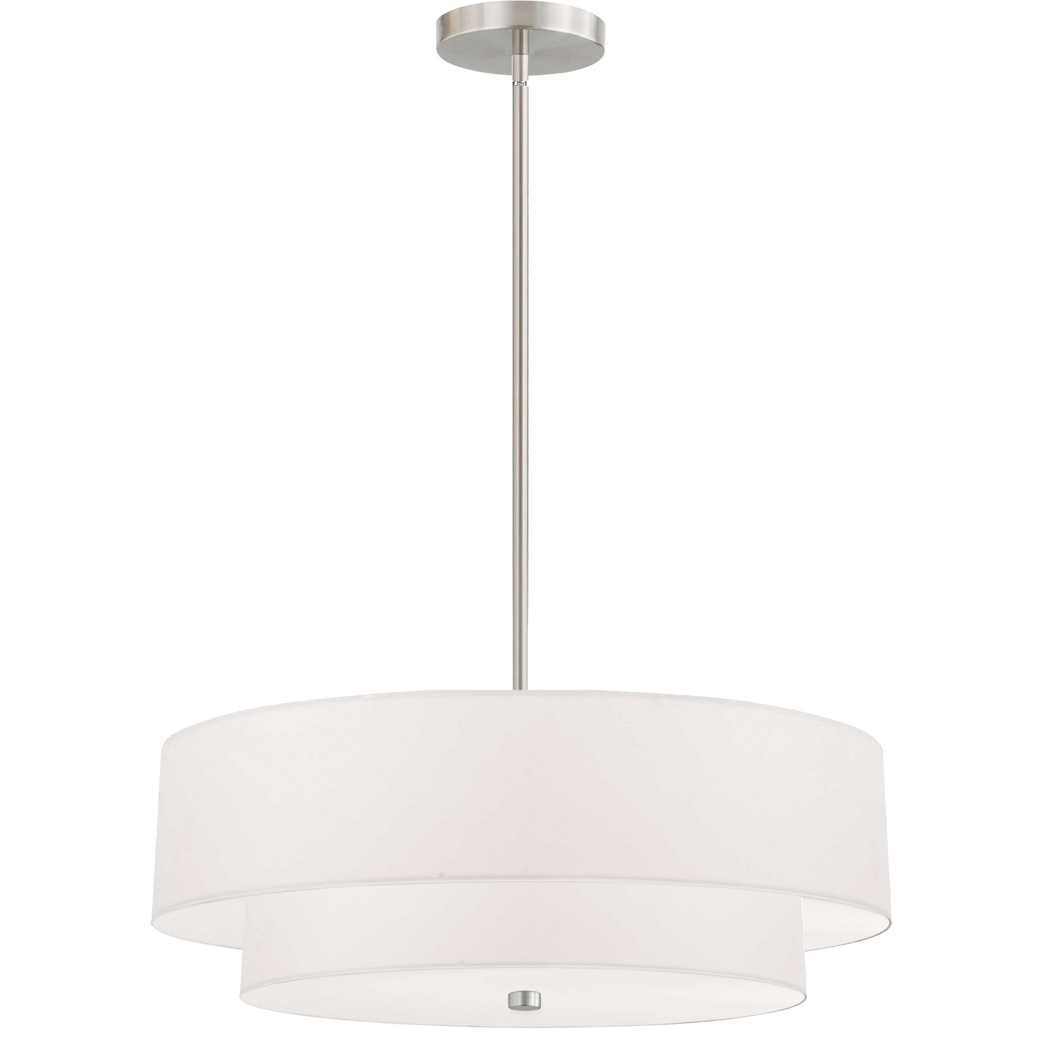 4 Light Incandescent 2 Tier Pendant, Satin Chrome with White Shade
