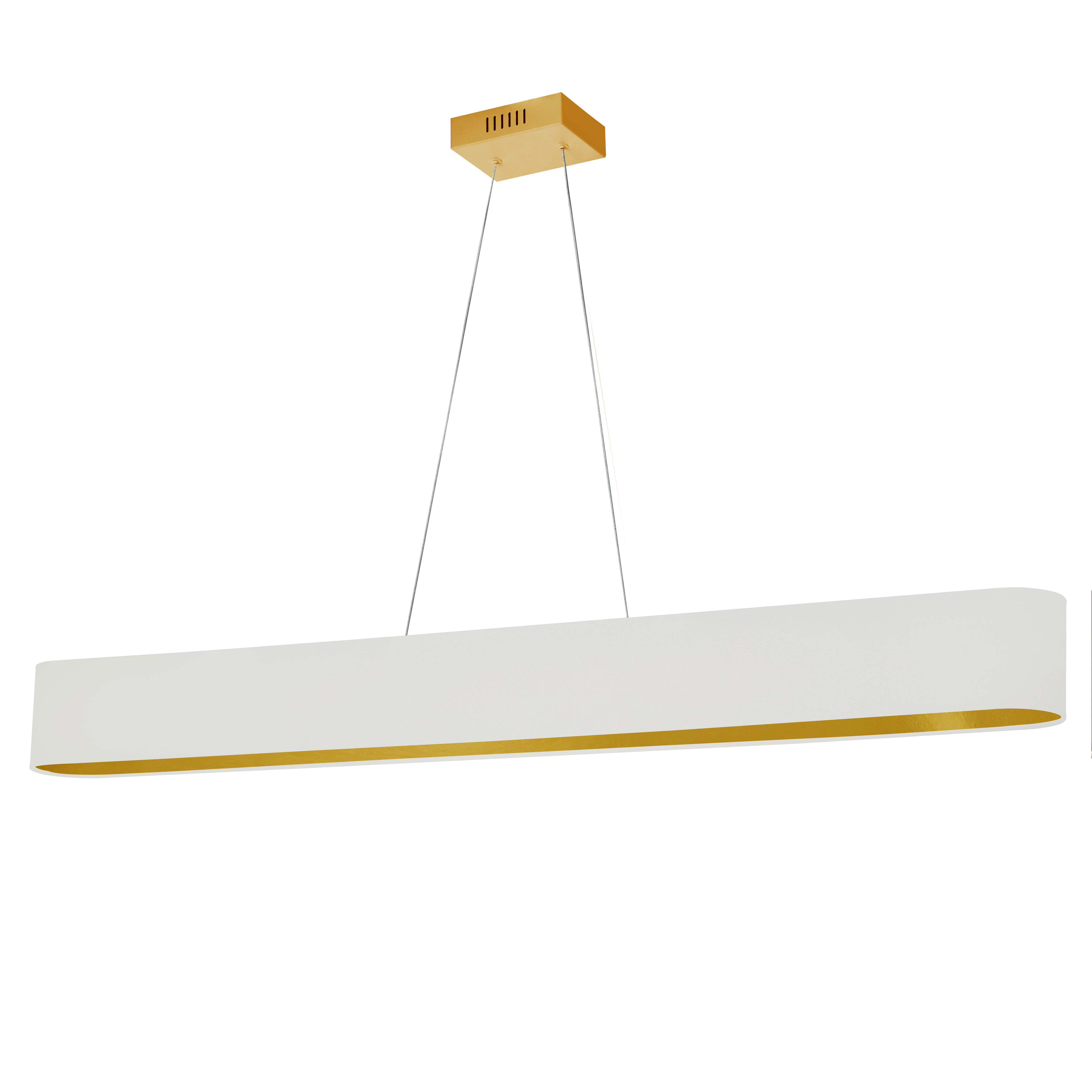 30W Horizontal Aged Brass Pendant with White/Gold Shade