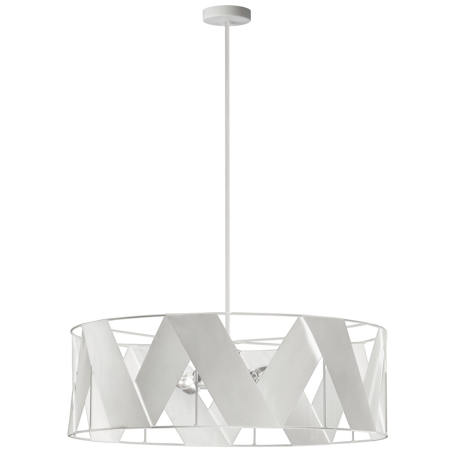 4 Light Incandescent Chandelier, Matte White with White Ribbon