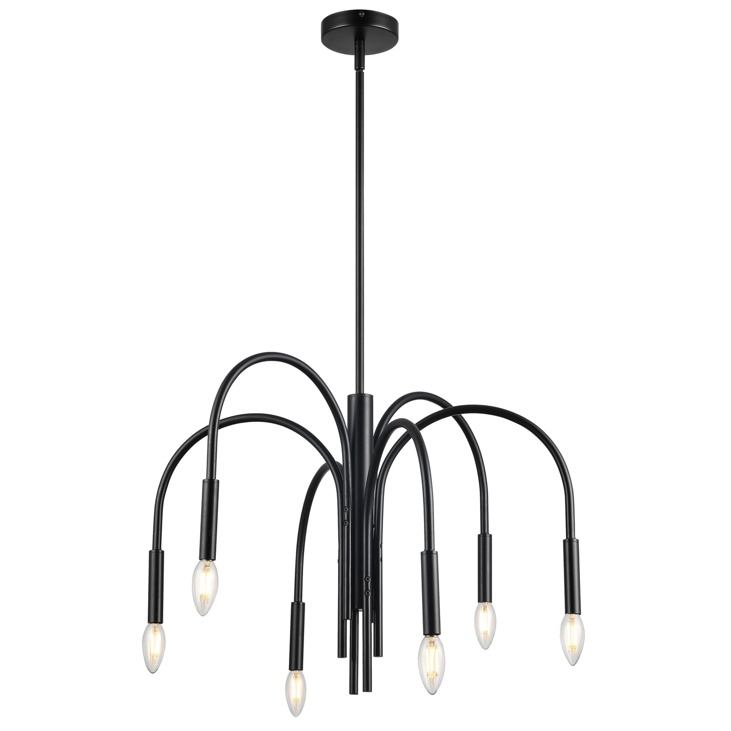 6 Light Incandescent Chandelier, Matte Black