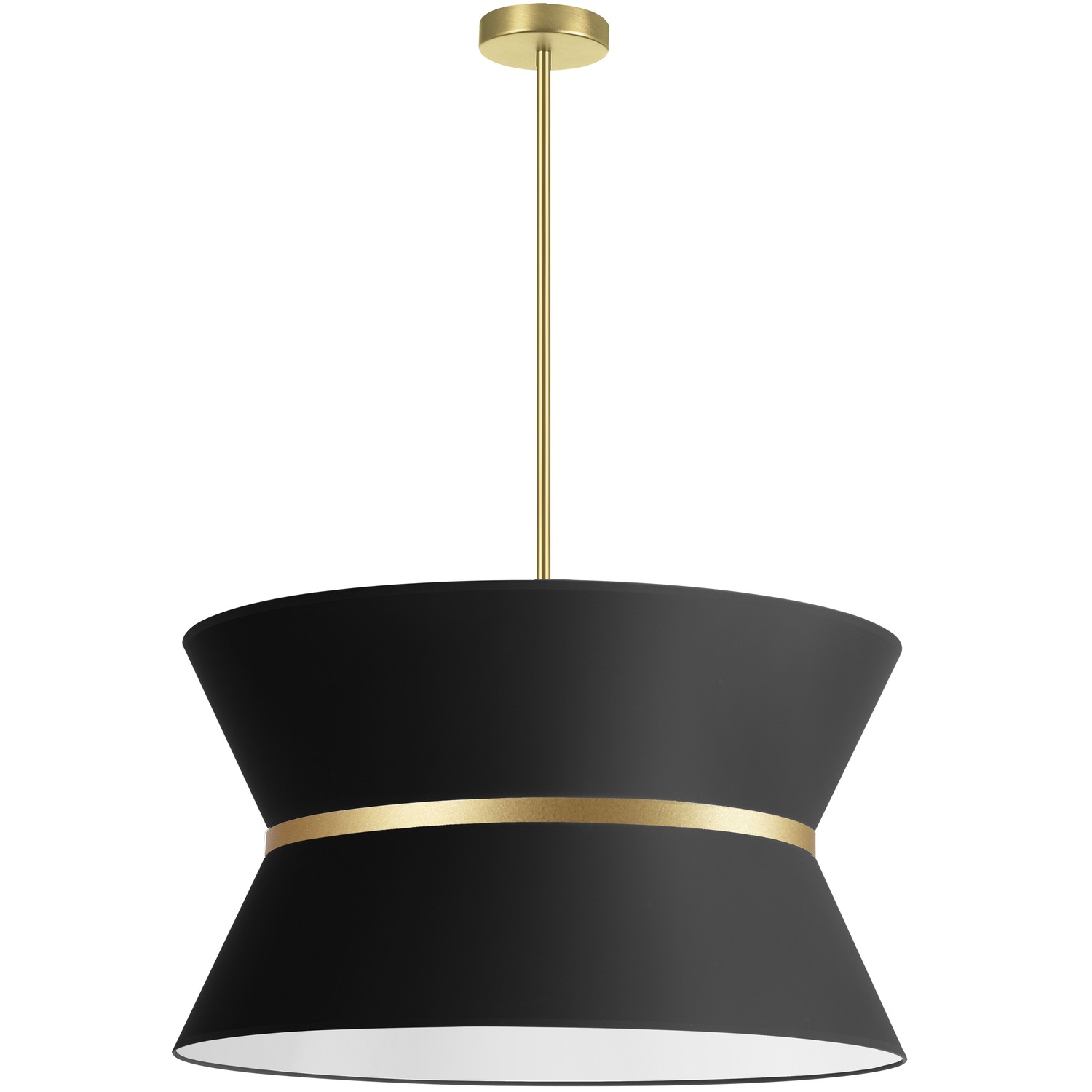 4 Light Incandescent Chandelier, Aged Brass with Gold Ring Black Shade