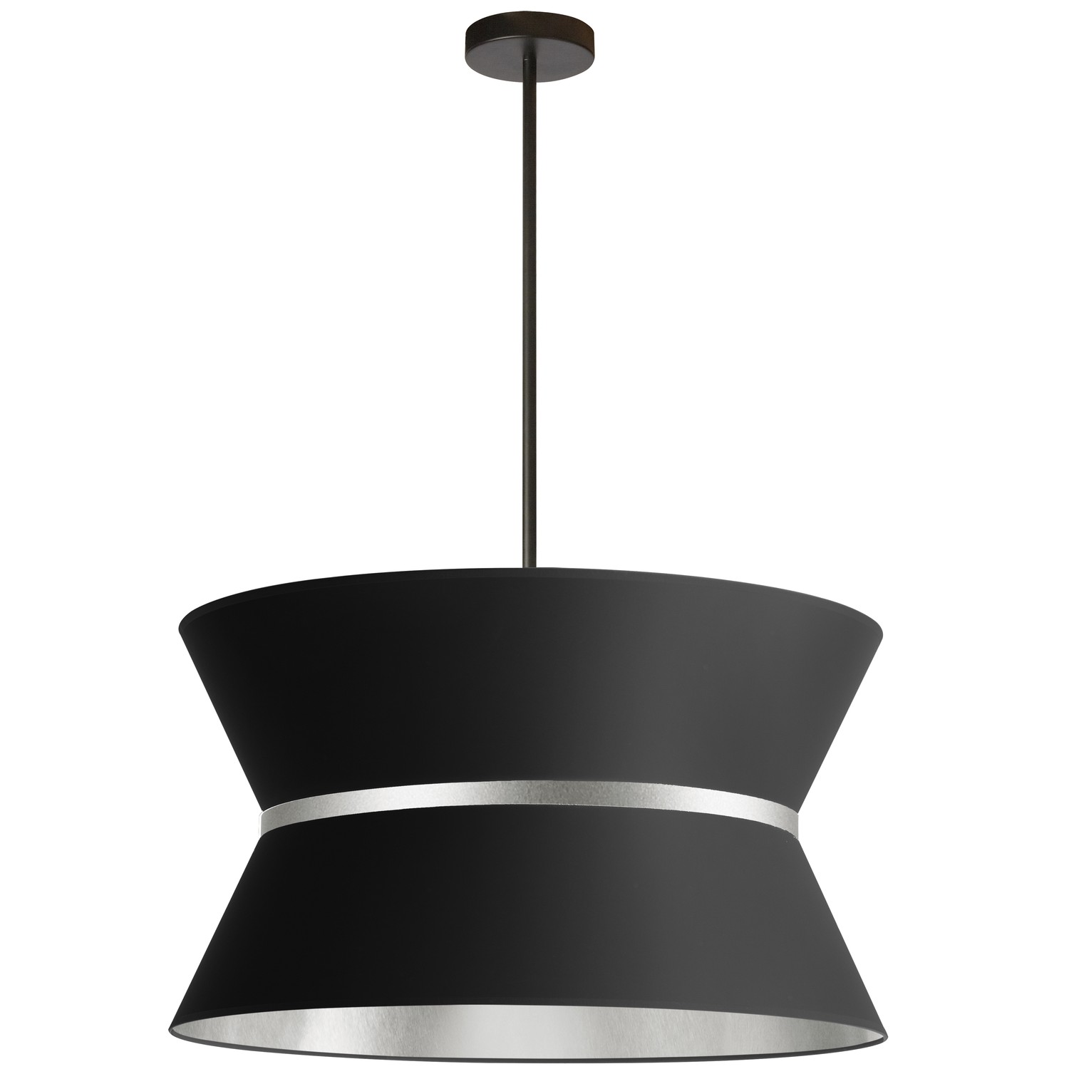 4 Light Incandescent Chandelier, Matte Black with Silver Ring Black / Silver Shade