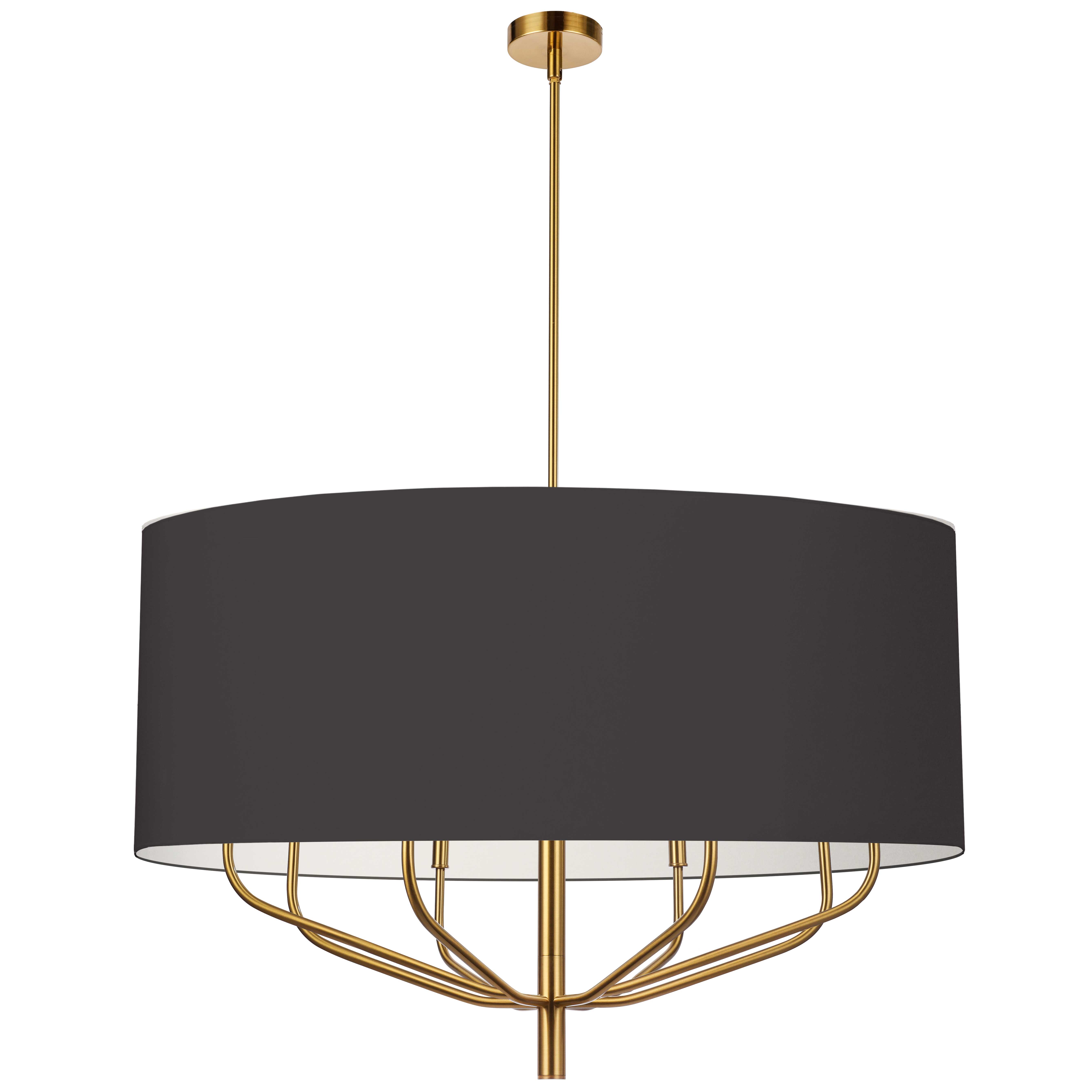8 Light Incandescent Chandelier, Aged Brass with Black Shade