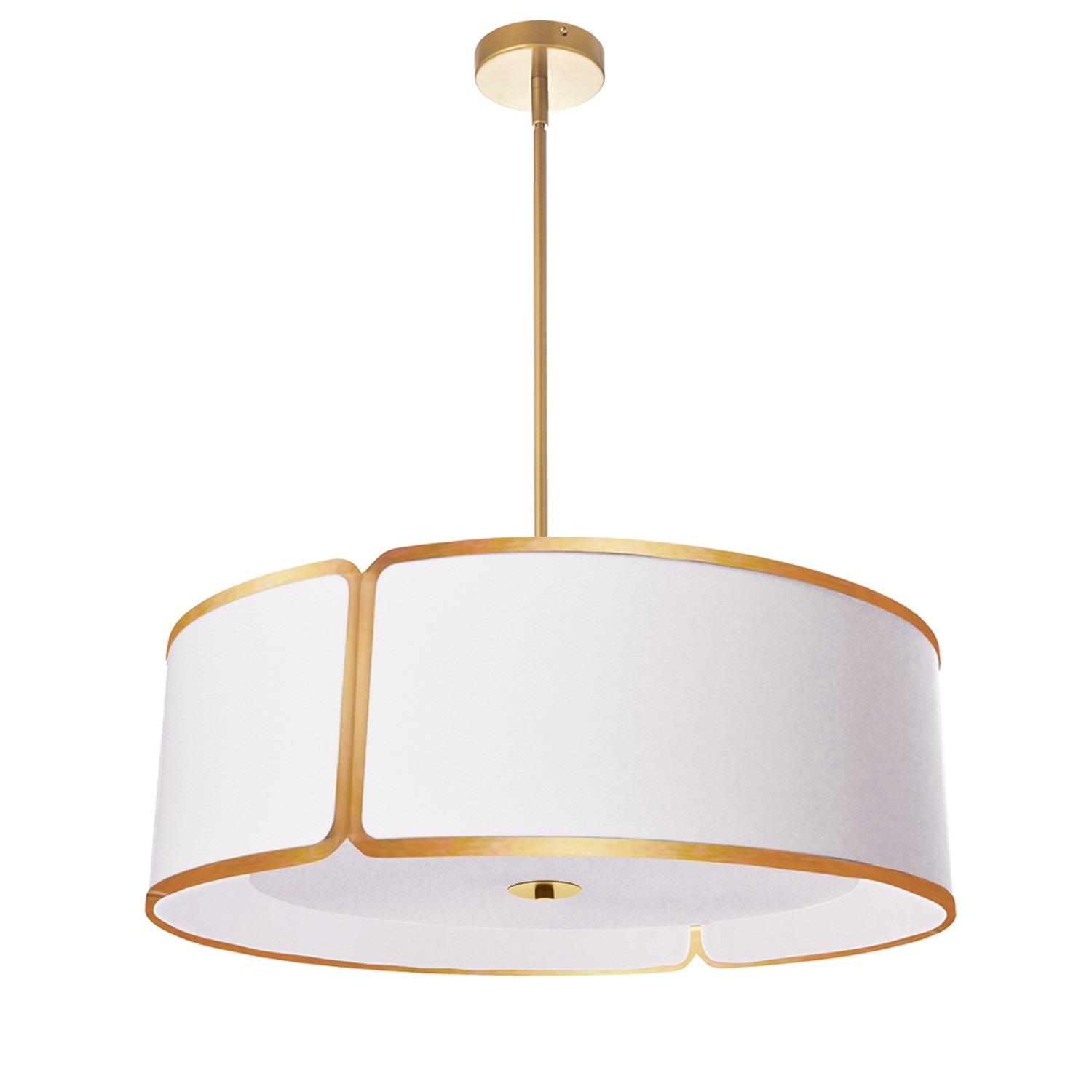 4 Light Gold Notched Drum Pendant, White Shade and Diffuser
