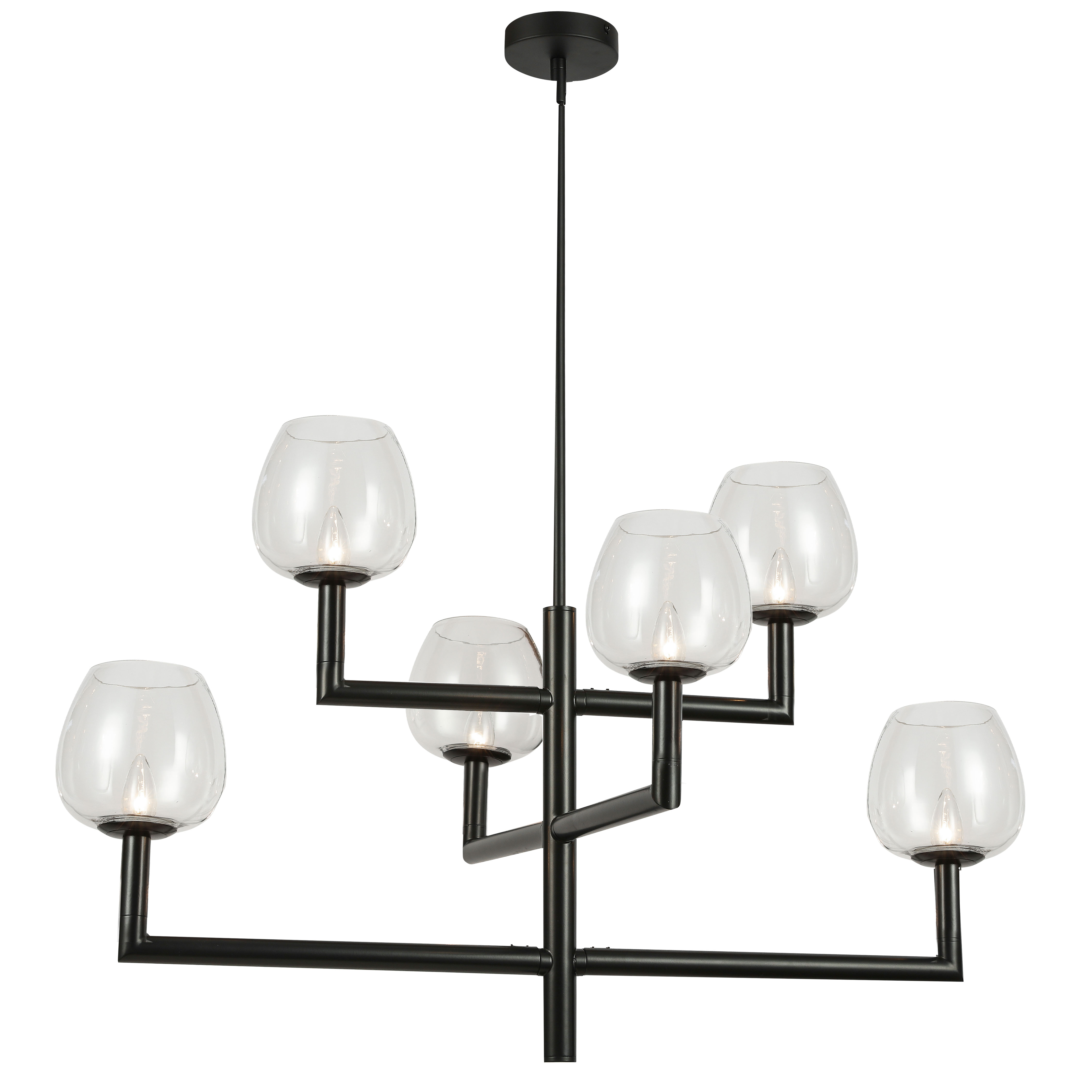 6 Light Incandescent Matte Black Chandelier w/ Clear Glass