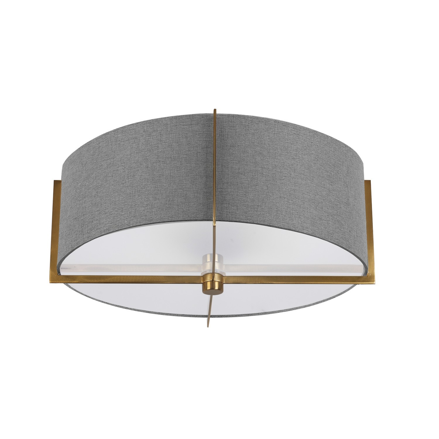 3 Light Incandescent Semi-Flush Mount, Aged Brass with Grey Shad