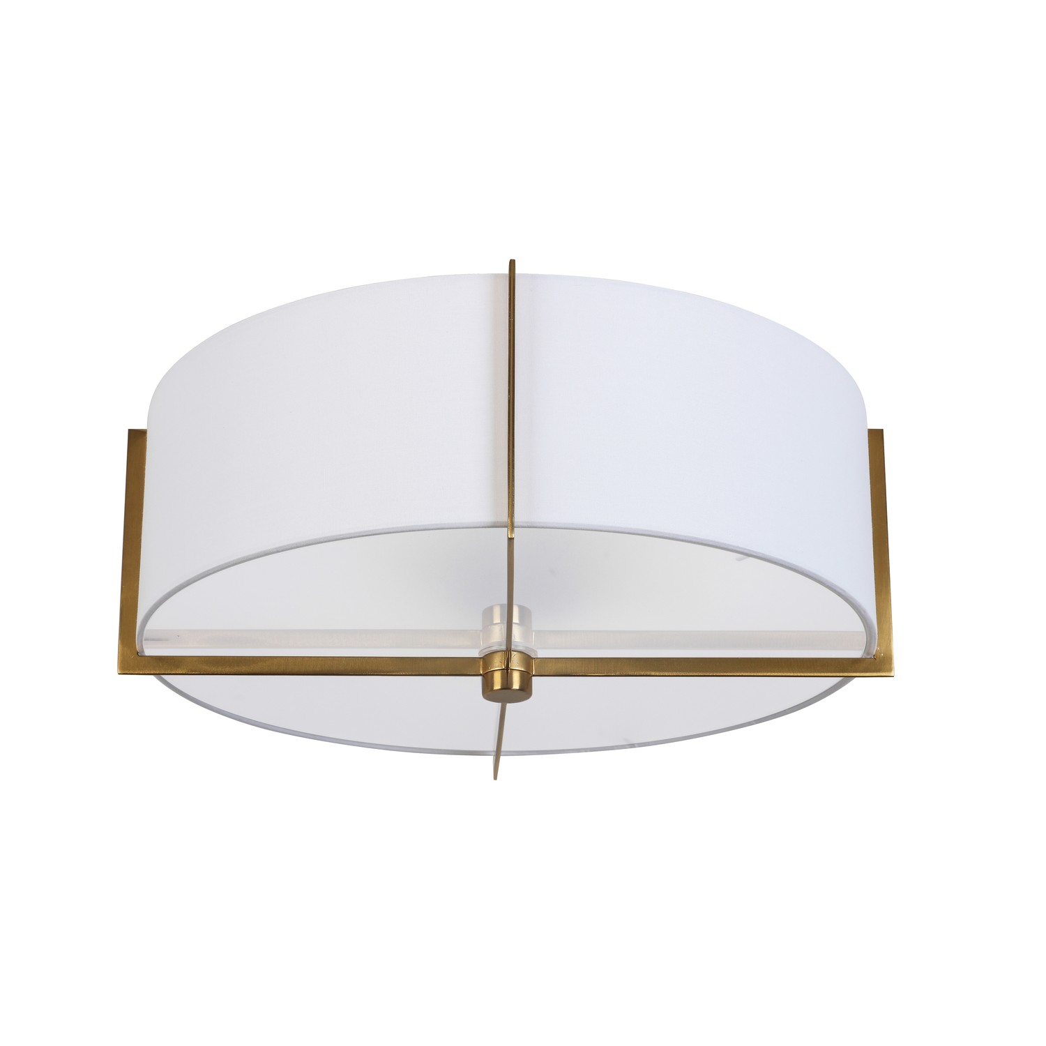 3 Light Incandescent Semi-Flush Mount, Aged Brass with White Shade