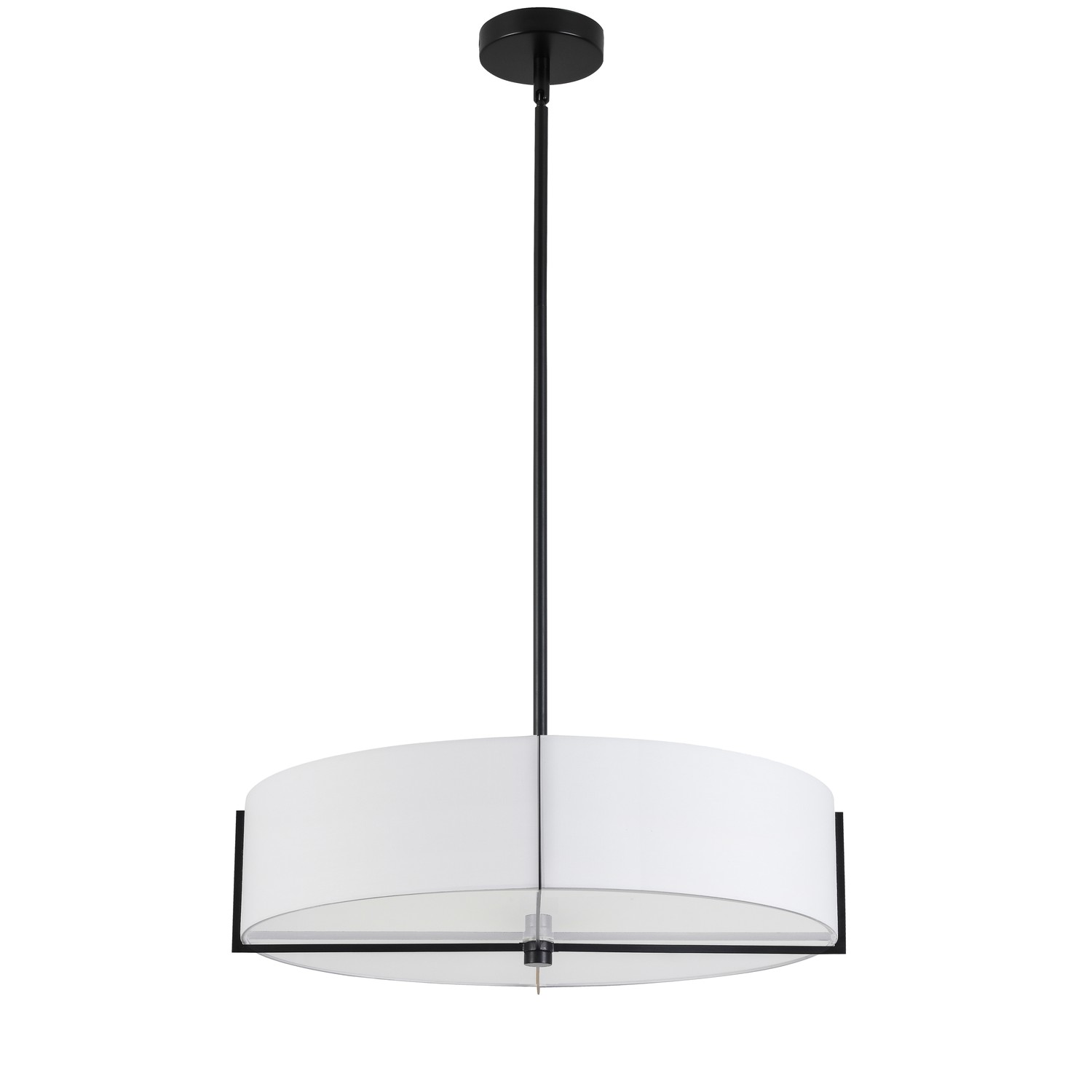 4 Light Incandescent Pendant, Matte Black with White Shade