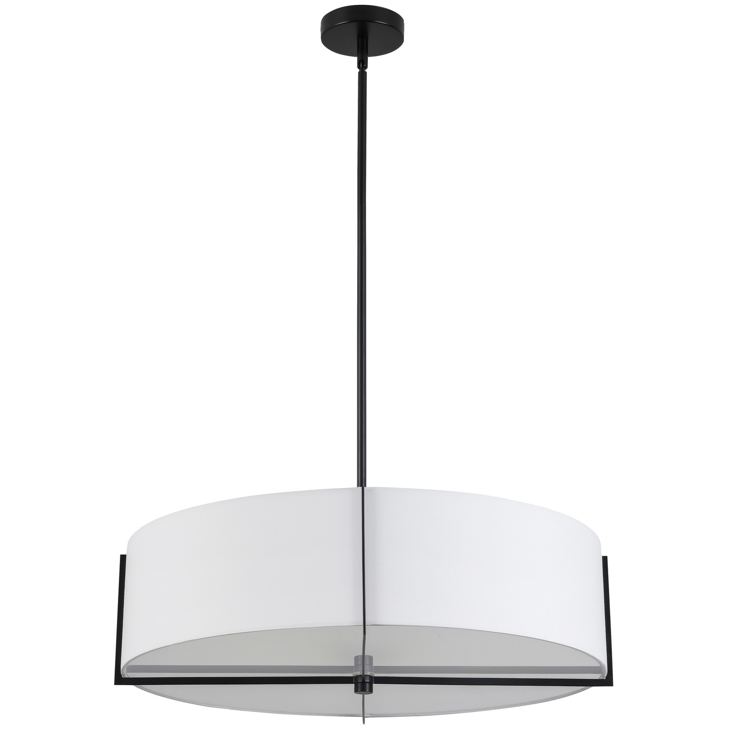 4 Light Incandescent Pendant, Matte Black with White Shade