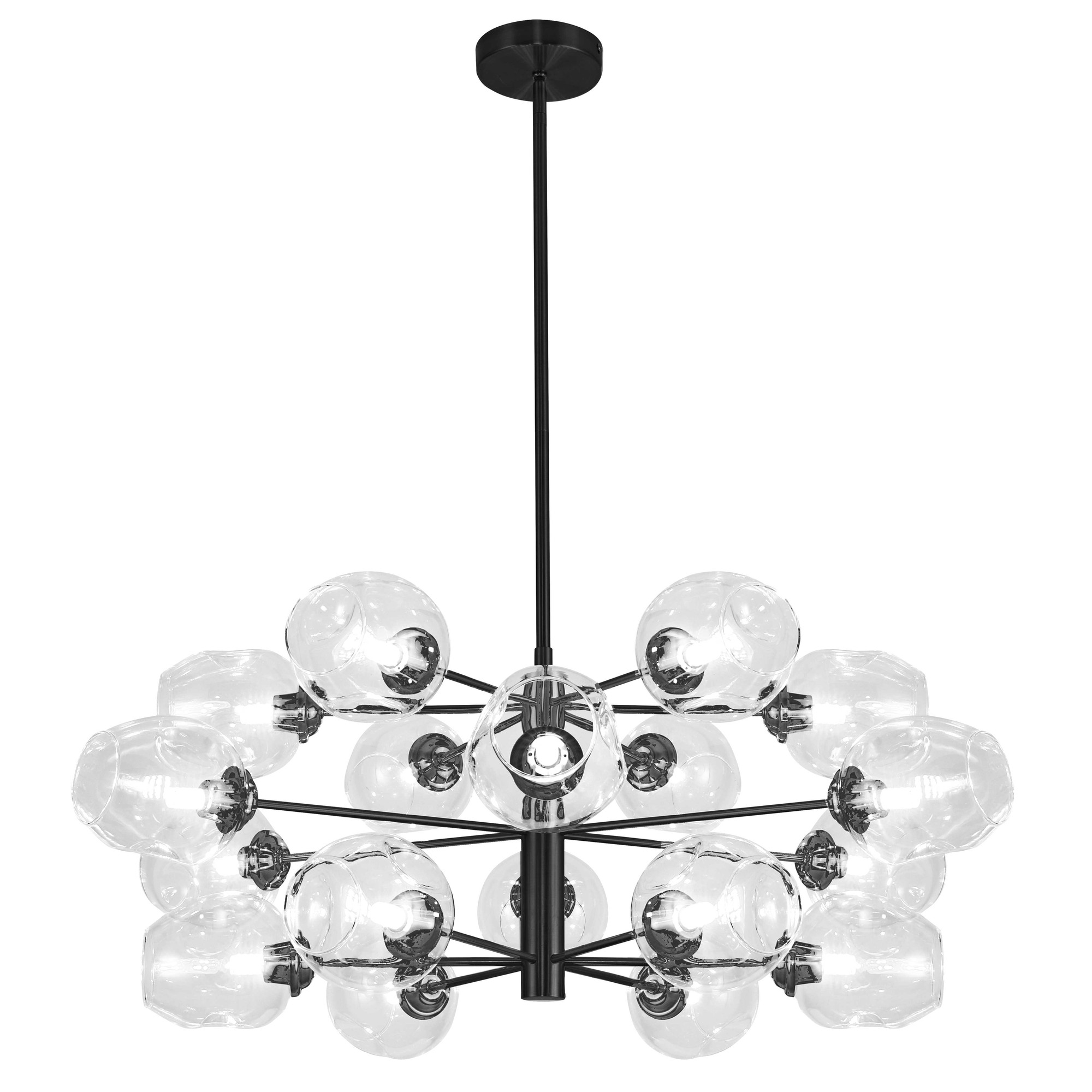 18 Light Halogen Chandelier Matte Black with Clear Glass