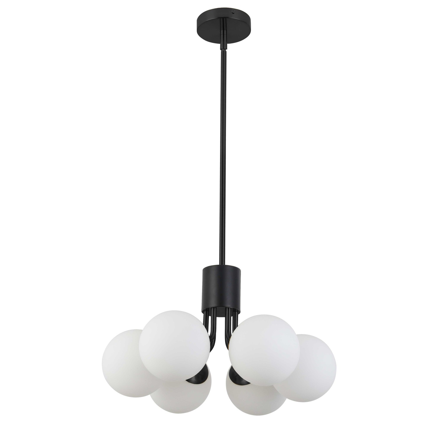 6 Light Halogen Pendant Matte Black with White Opal Glass