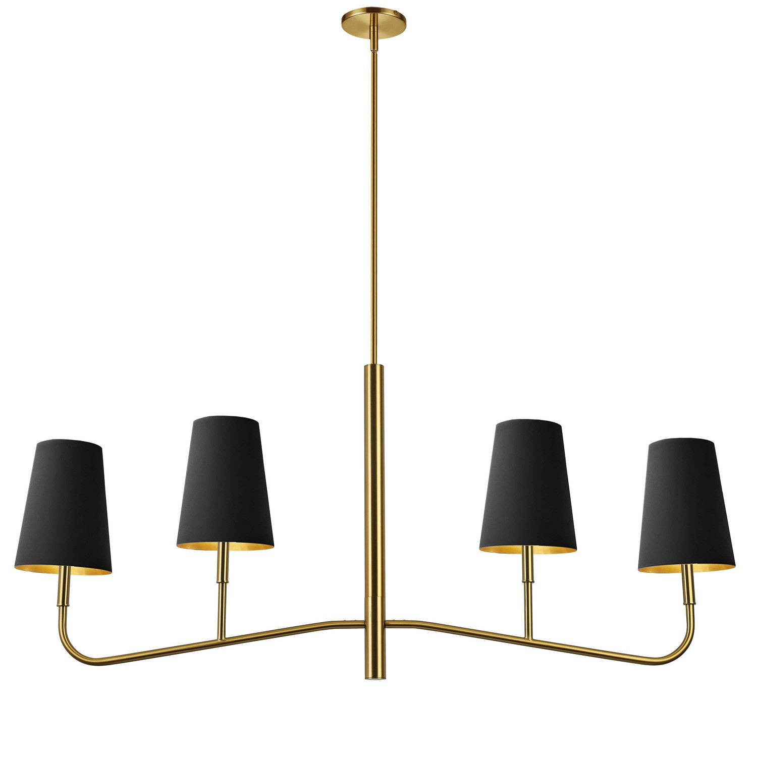 4 Light Incandescent Horizontal Chandelier Aged Brass with Black Shades