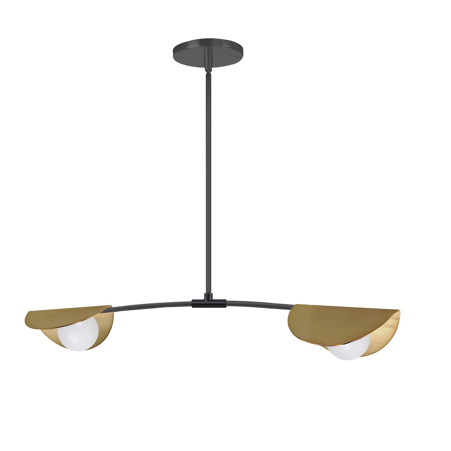 2 Light Halogen Horizontal Pendant Matte Black / Aged Brass with White Glass