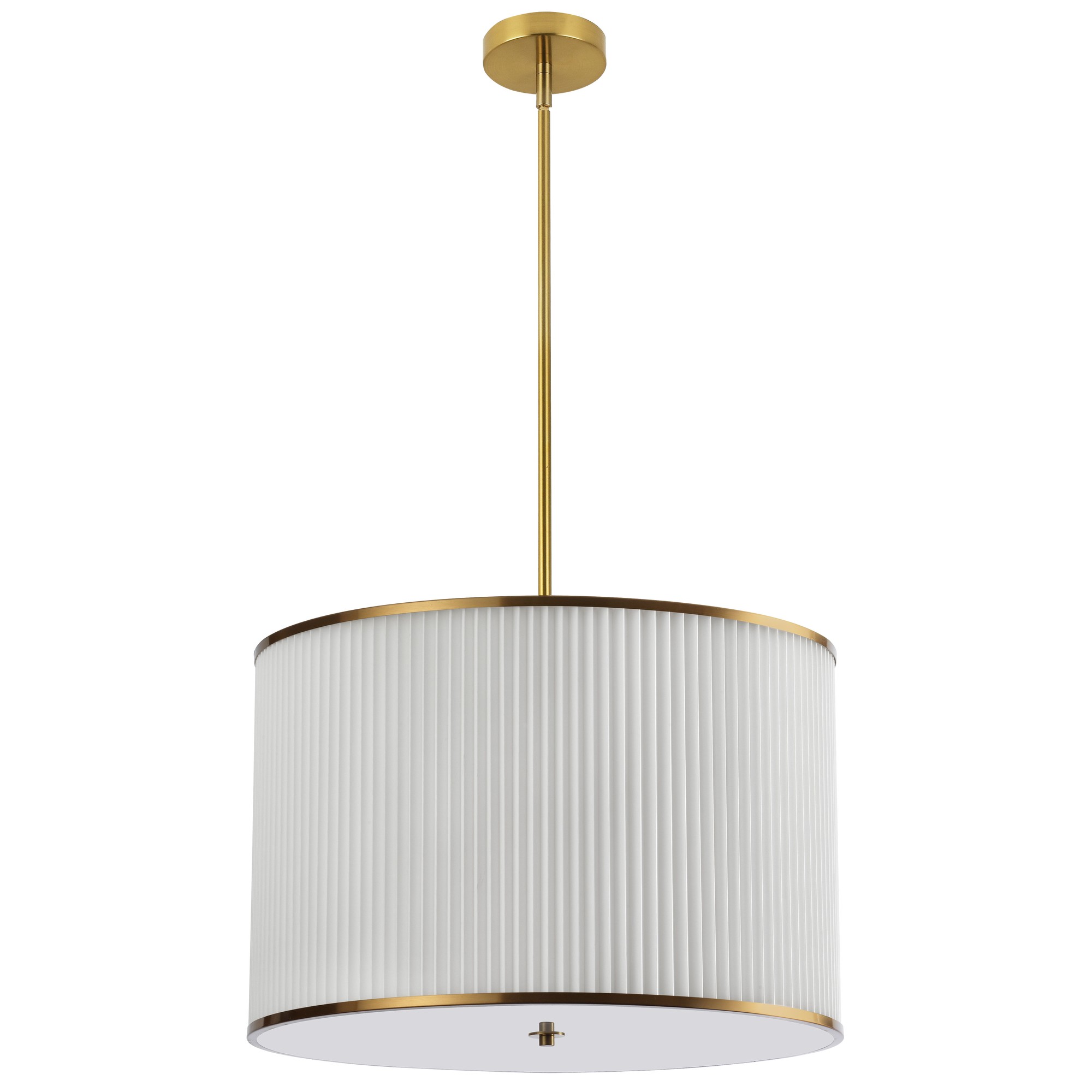 4 Light Incandescent Pendant Aged Brass with White Pleated Shade