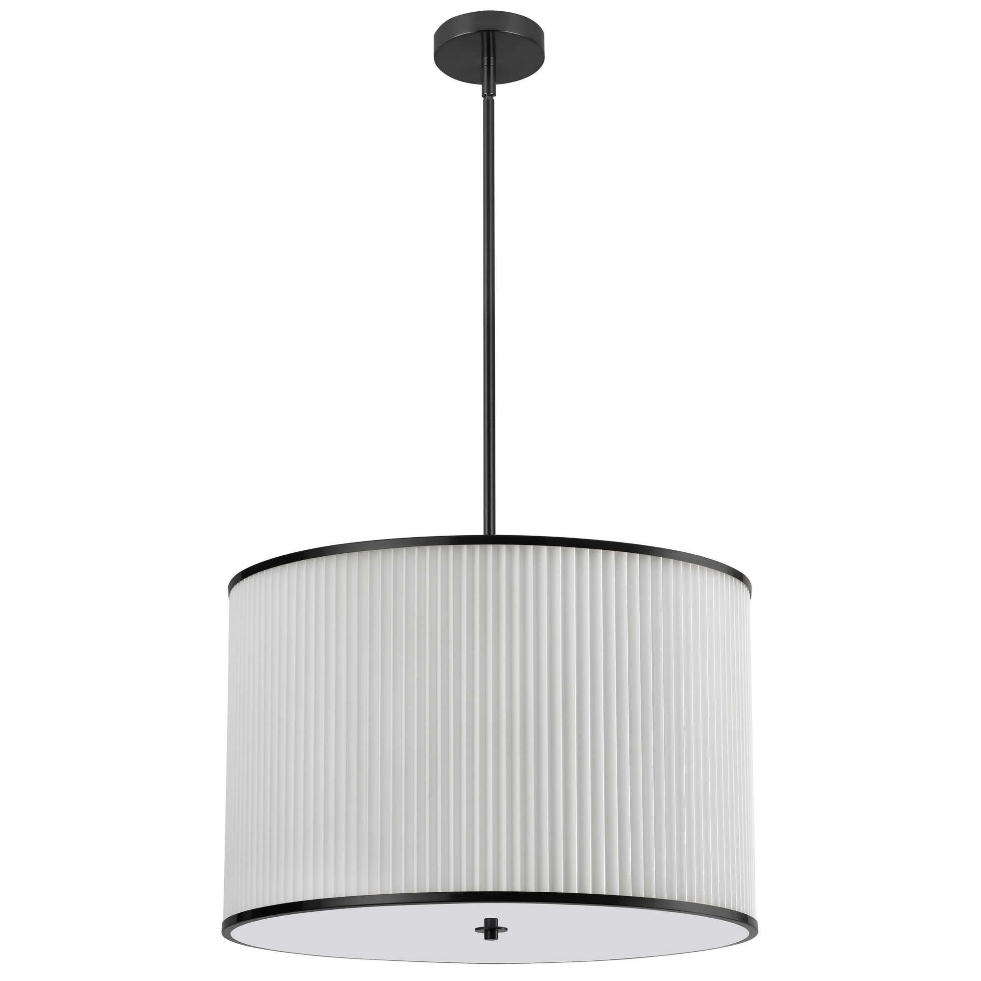 4 Light Incandescent Pendant Matte Black with White Pleated Shade