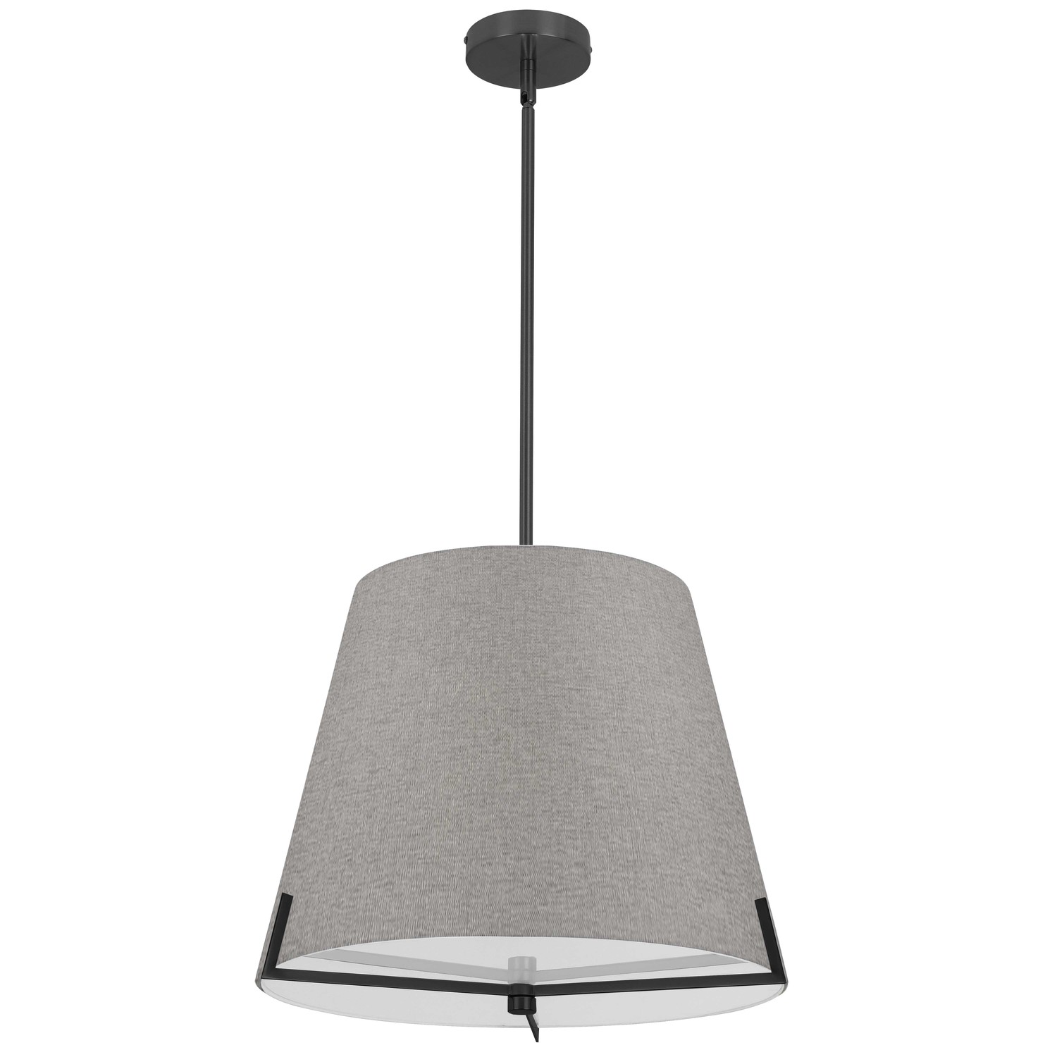 4 Light Incandescent Pendant Matte Black with Grey Fabric shade