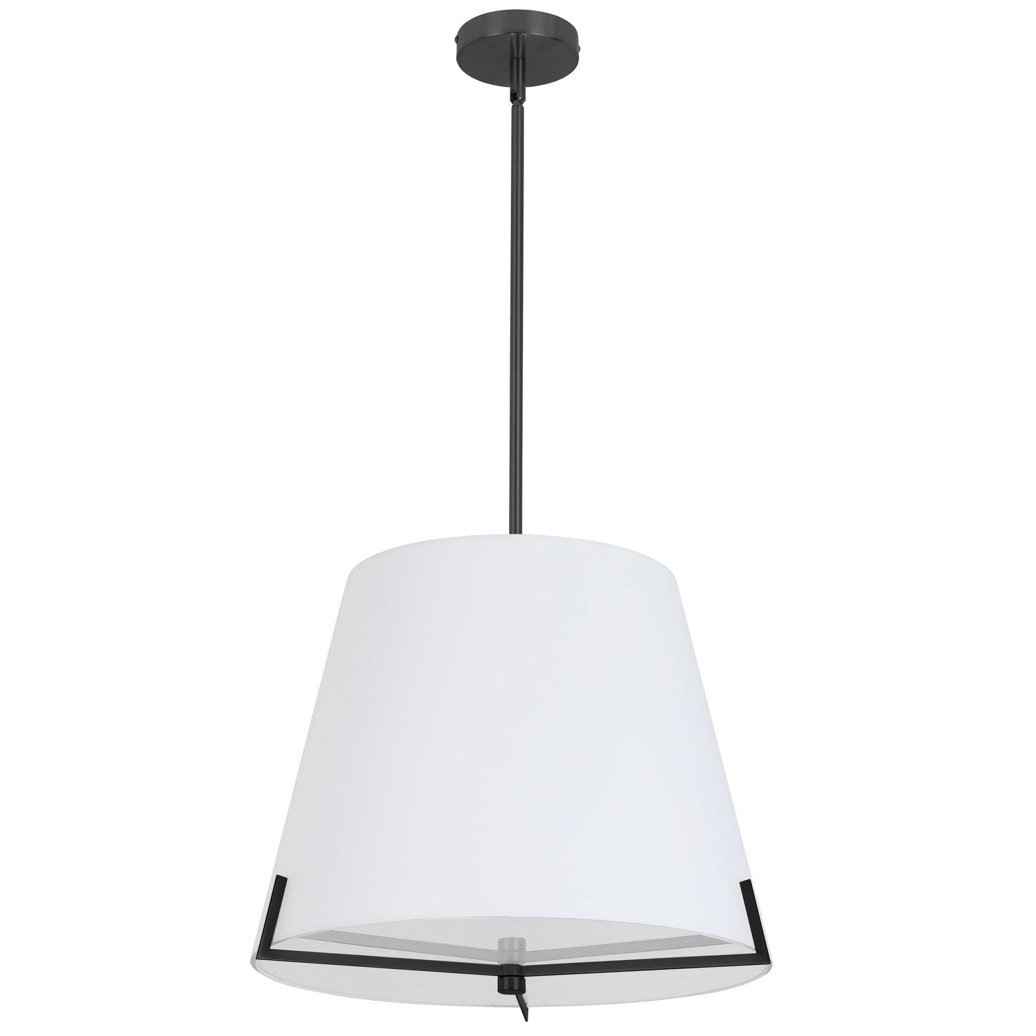 4 Light Incandescent Pendant Matte Black with White Fabric shade