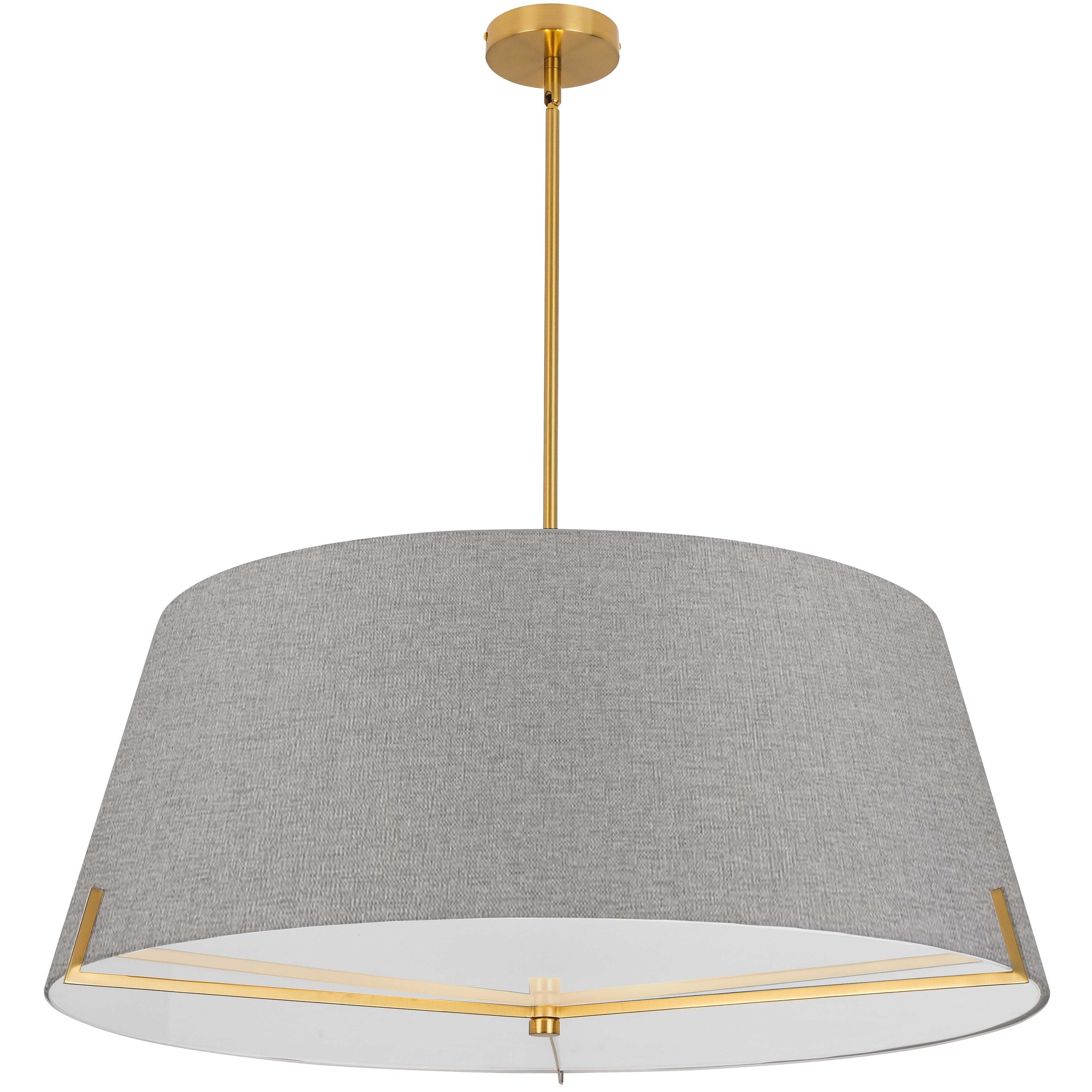 4 Light Incandescent Pendant Aged Brass with Grey Fabric shade