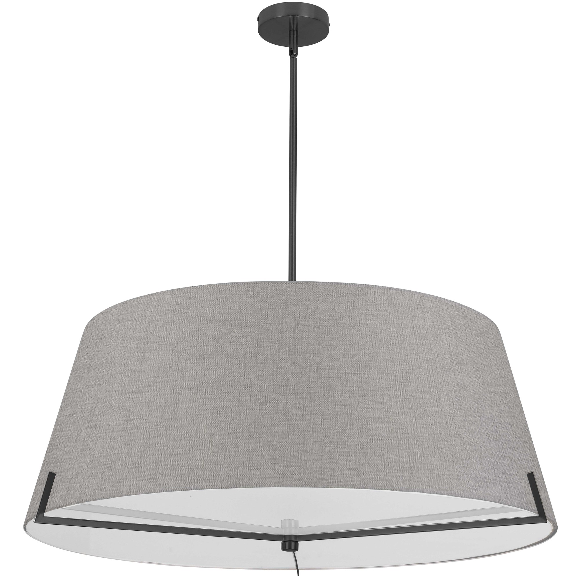 4 Light Incandescent Pendant Matte Black with Grey Fabric shade