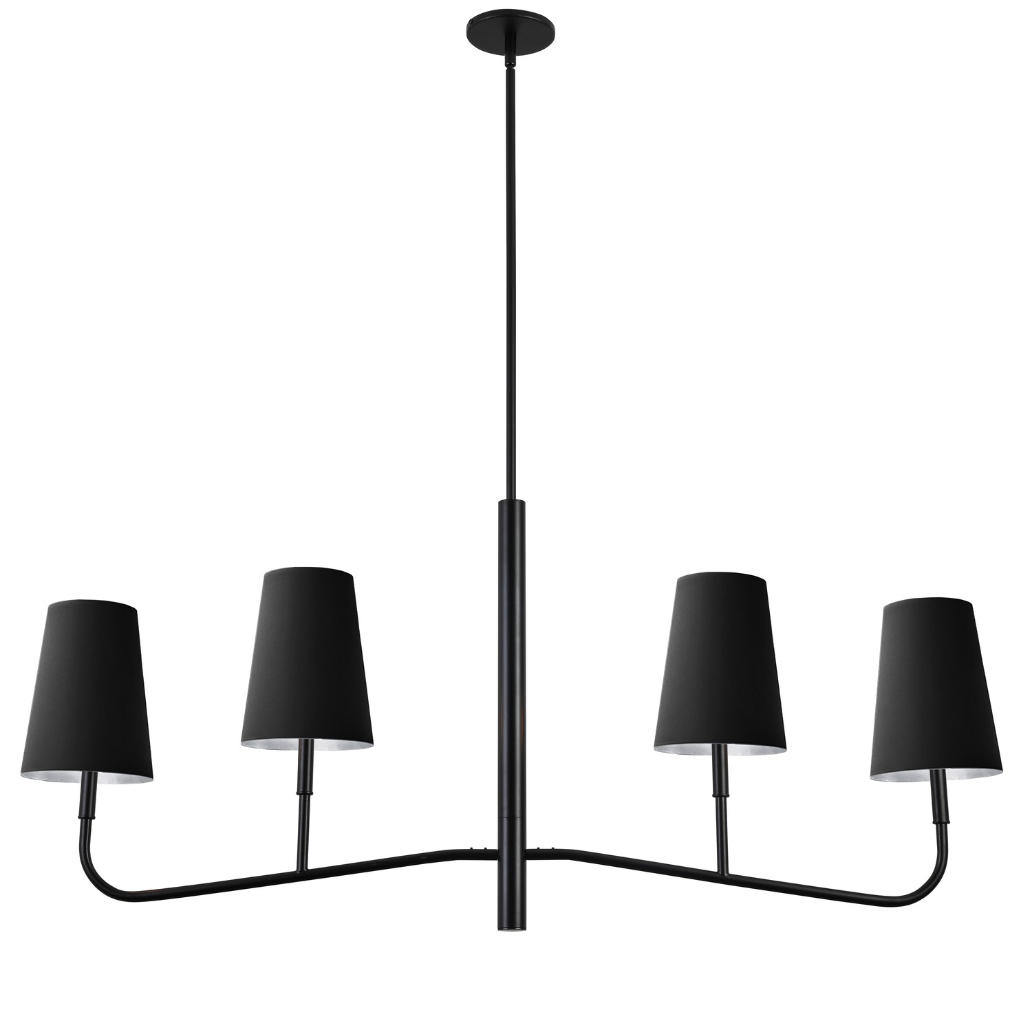 4 Light Incandescent Horizontal Chandelier Matte Black with Black Shades