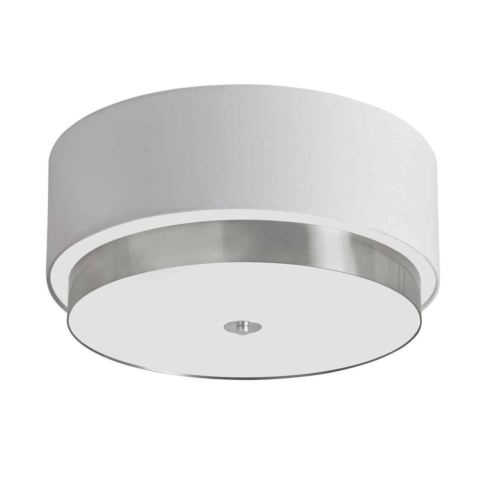 Larkin Incandescent 4 Lights Flush Mount in Satin Chrome with Modern White Fabric Drum Shade 