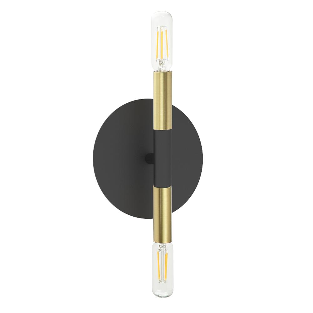 2 Light Incandescent Wall Sconce, Matte Black and Aged Brass     (WAN-132W-MB-AGB)