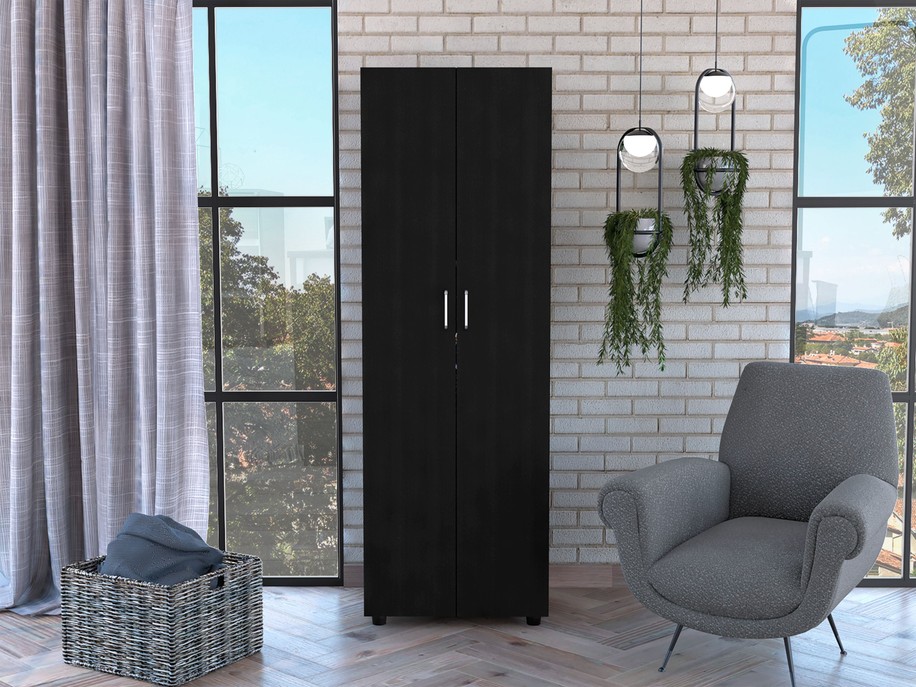 DEPOT E-SHOP London Armoire, Two Internal Shelves, Rod, Two-Door Armoire-Black, For Bedroom