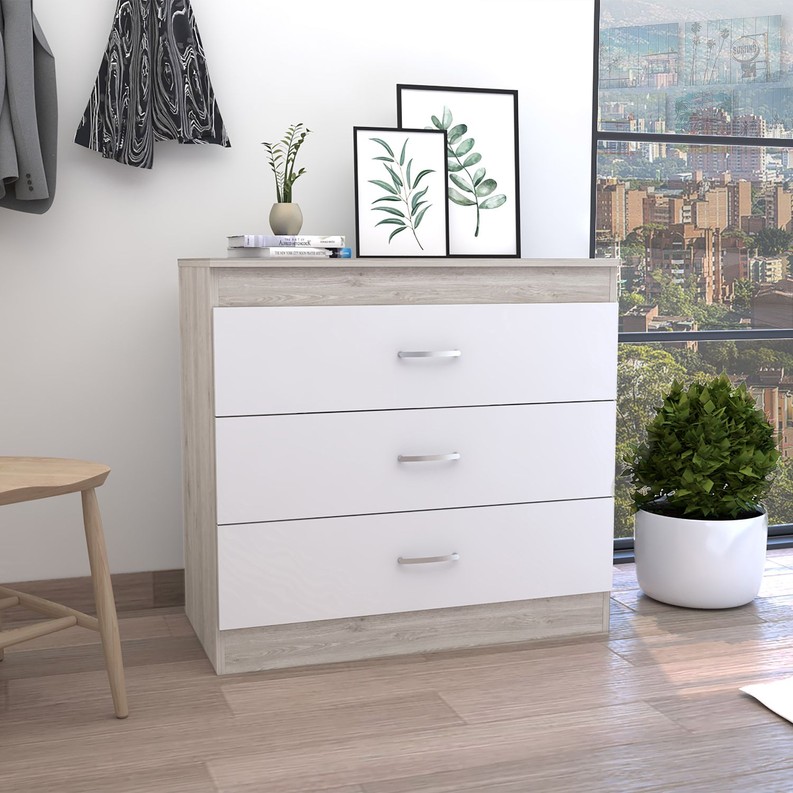 Zurich Three-Drawers Dresser-Light Grey/White