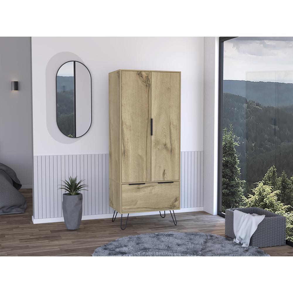 DEPOT E-SHOP Jane Closet-One Drawer, Two Door Cabinet, Four Steel Legs-Light Oak, For Bedroom