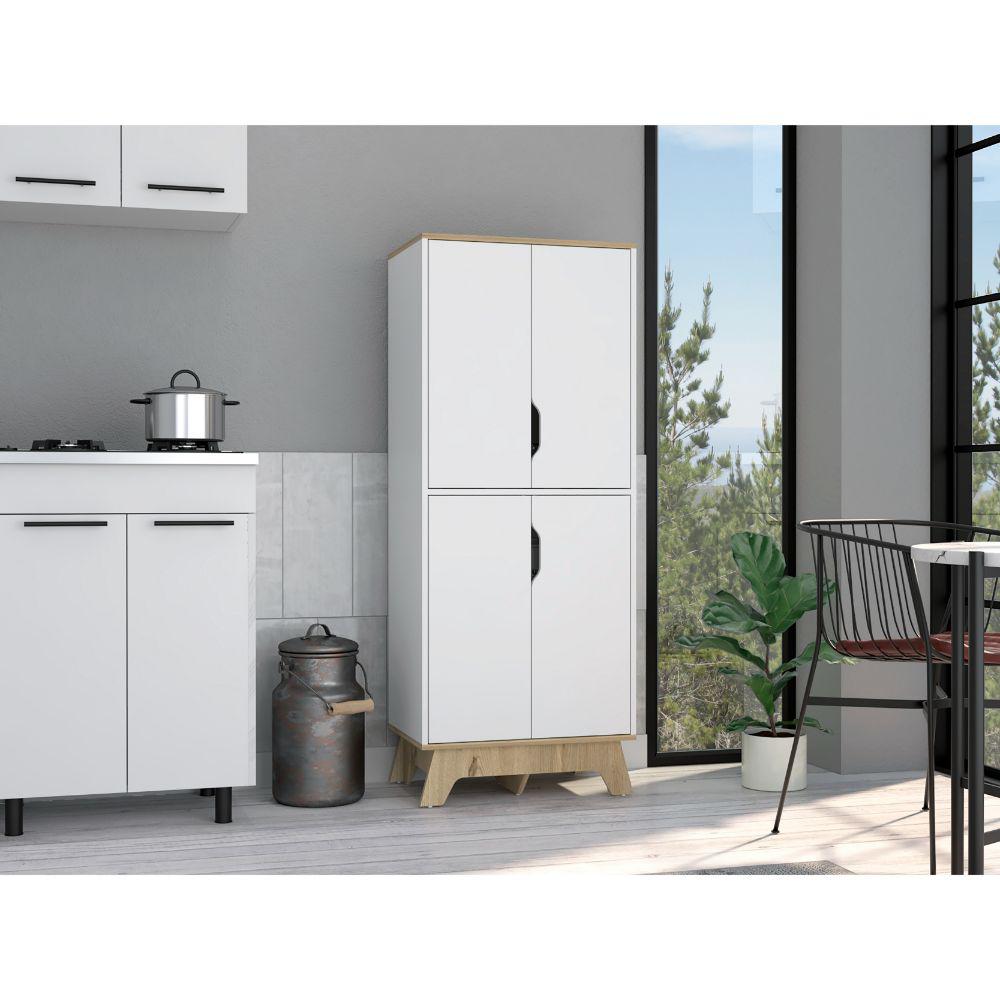 DEPOT E-SHOP Ankara Double Kitchen Pantry, Two-Door Cabinet, Four Legs, Four Shelves, Countertop- Light Oak-White, For Kitchen