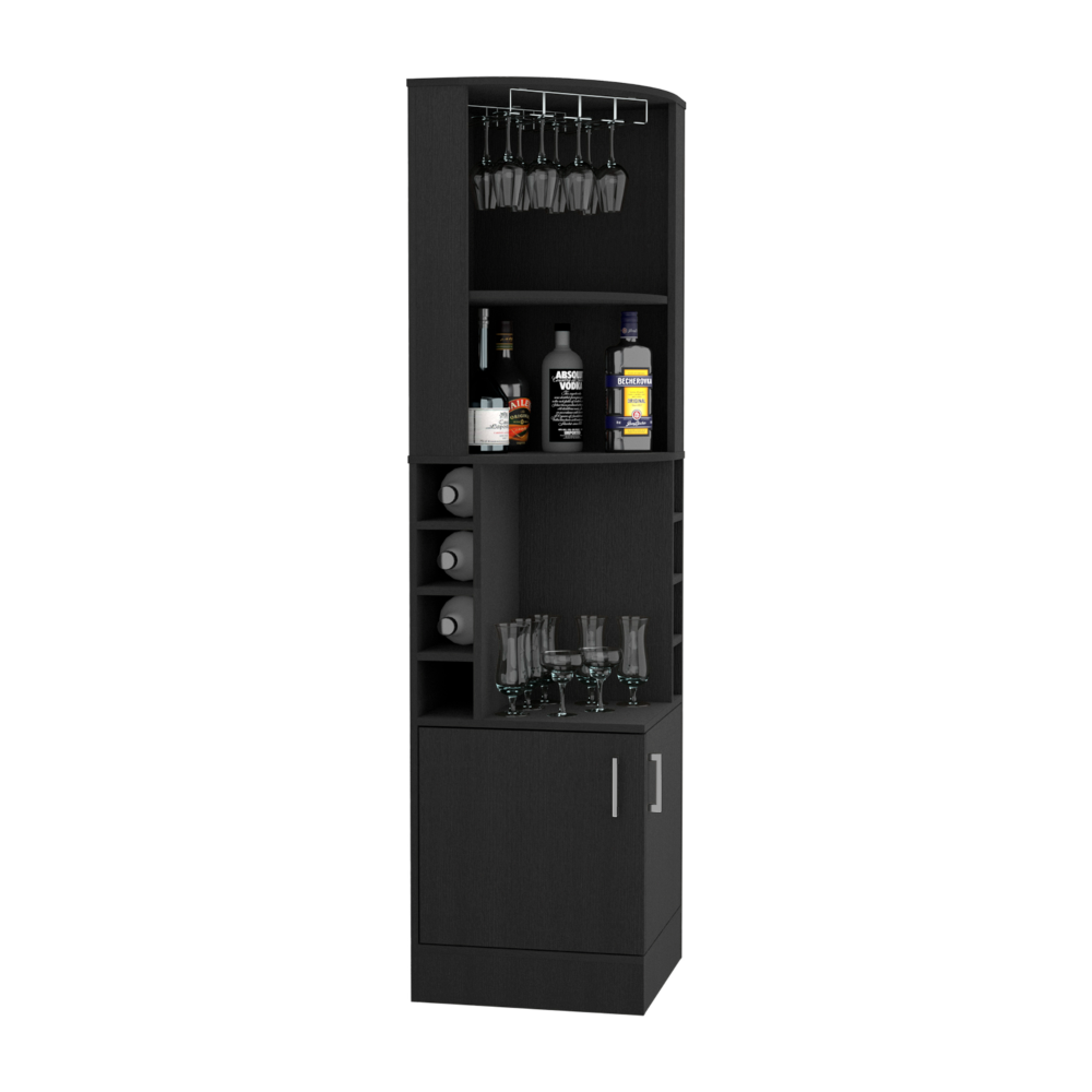 Depot E-Shop Cairo Corner Bar Cabinet, Double Door Cabinet, Glass Rack, Eight Built-in Wine Rack, Black