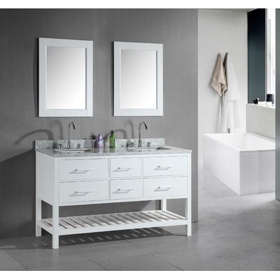 London 61" Double Sink Vanity Set in White with Open Bottom