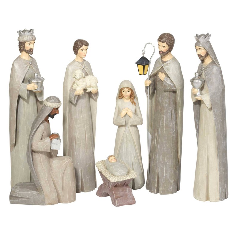 7 Piece Wood Carved Nativity 