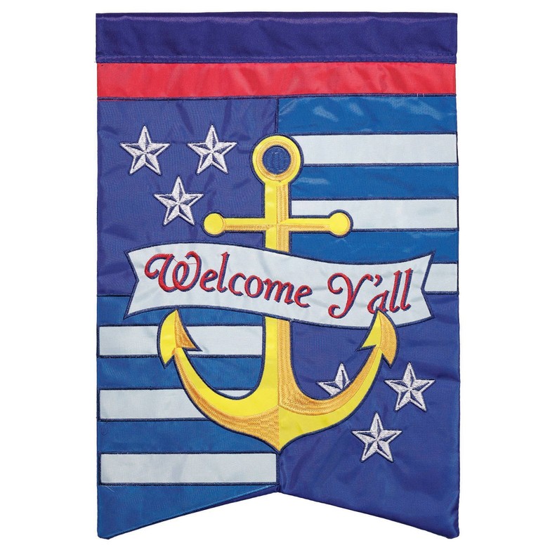 Anchor Welcome Y'All Double Applique Garden Flag